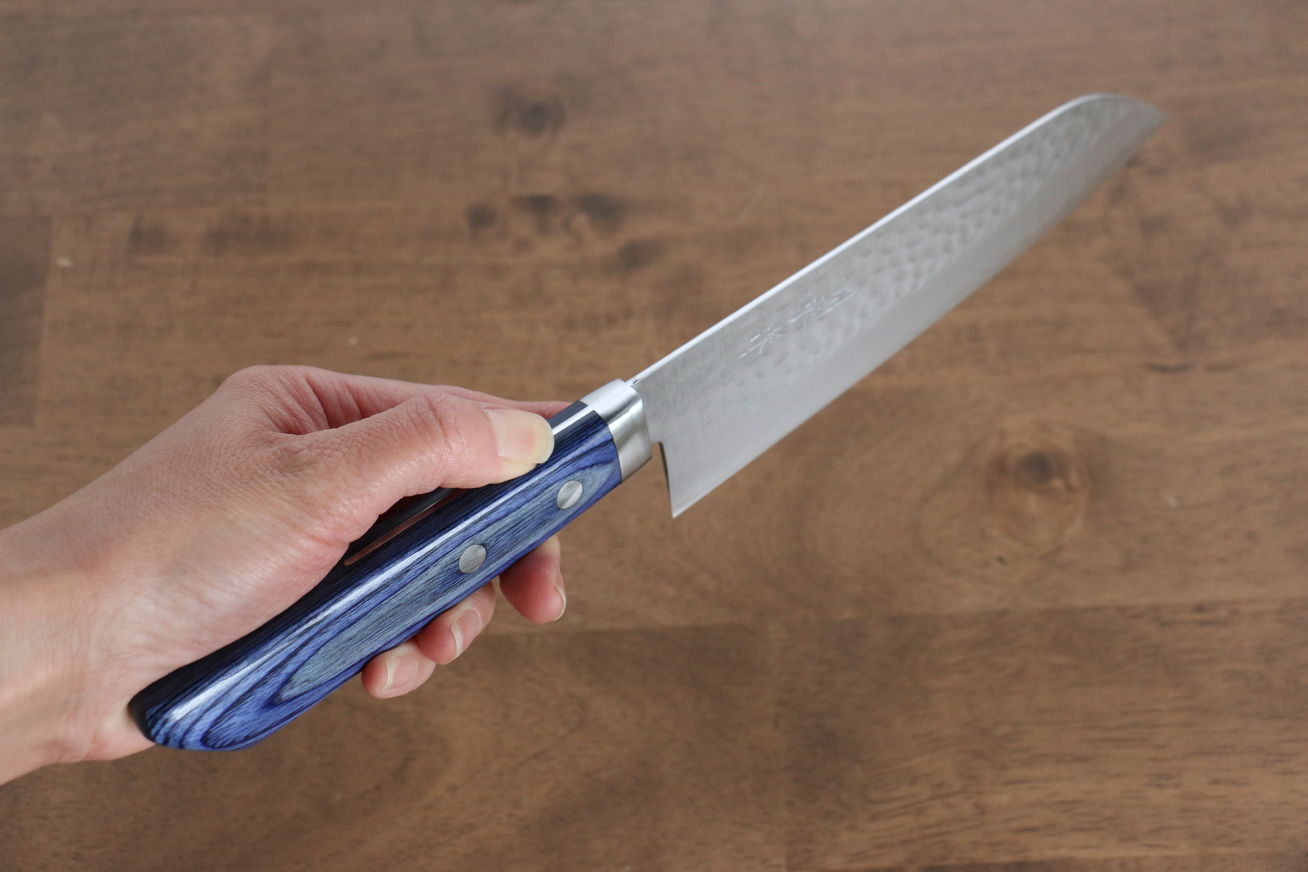 Premium Kunihira VG1 Hammered Santoku Knife 170mm - Japanese Blue Pakkawood Handle - Perfect for Slicing, Dicing & Chopping Vegetables, Meat & Fish