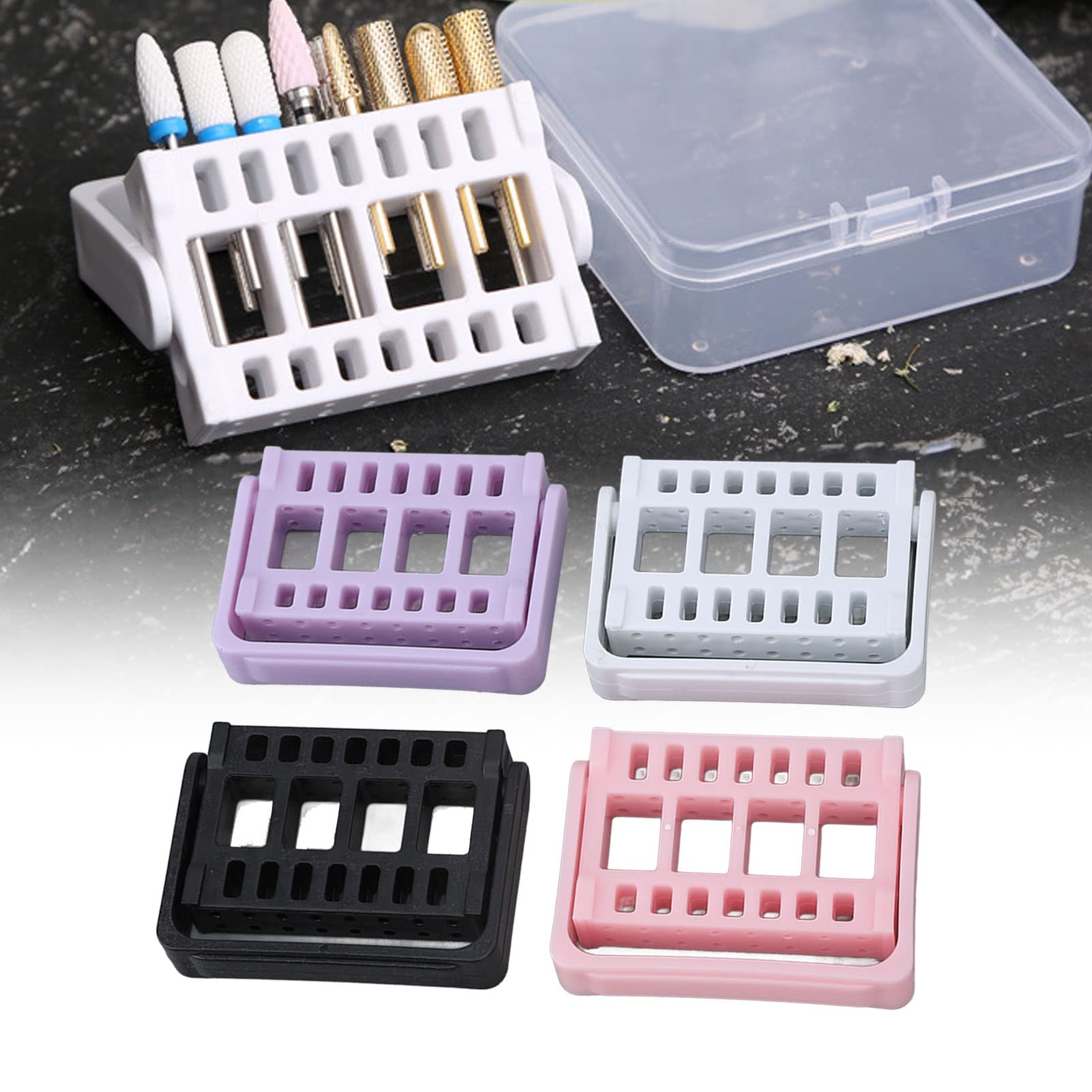 4pcs Nail Drill Bit Holder Stand - Dustproof Nail Drill Bit Organizer Storage Box for Home Salon & Professional Use | Perfect for Nail Art, Manicure, Pedicure & Salon Organization