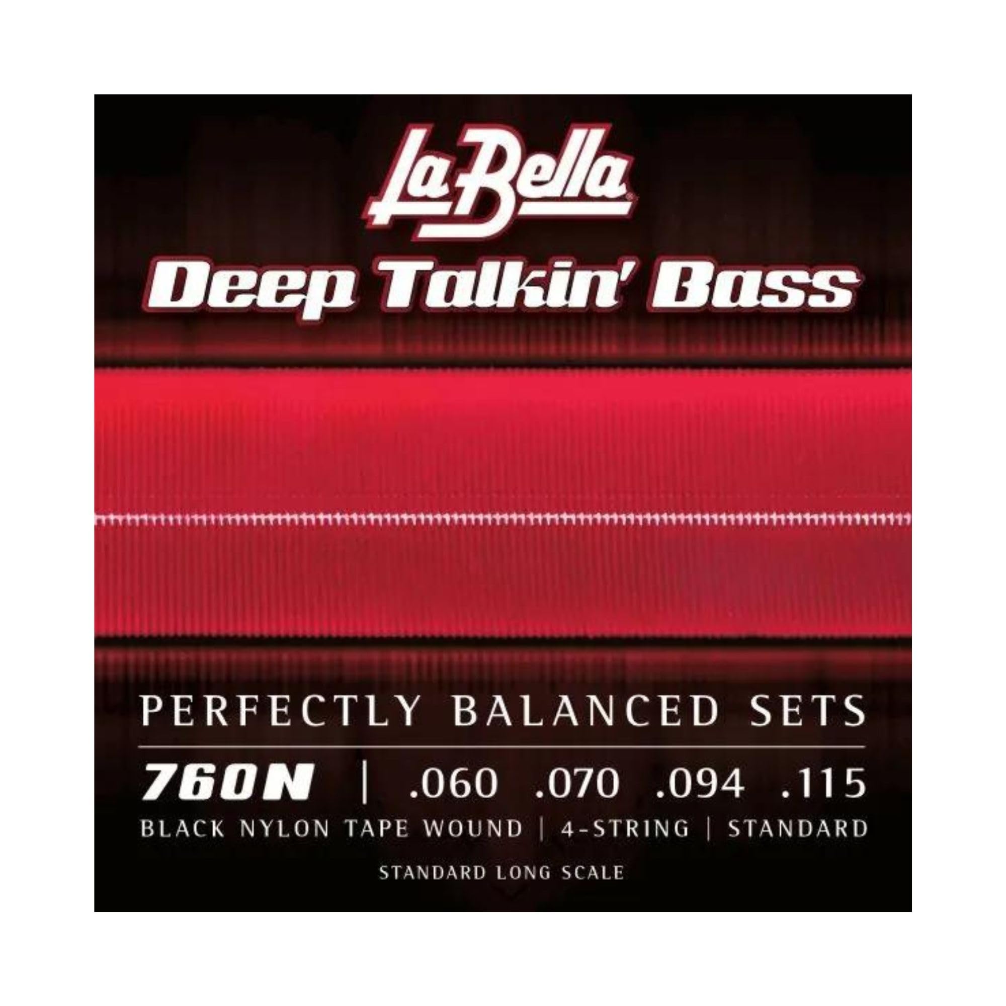 La Bella 760N Deep Talkin' Bass Black Nylon Tape Wound Strings (4-String Standard Gauge 60-115) - Perfect for Jazz, Blues & Studio Recording