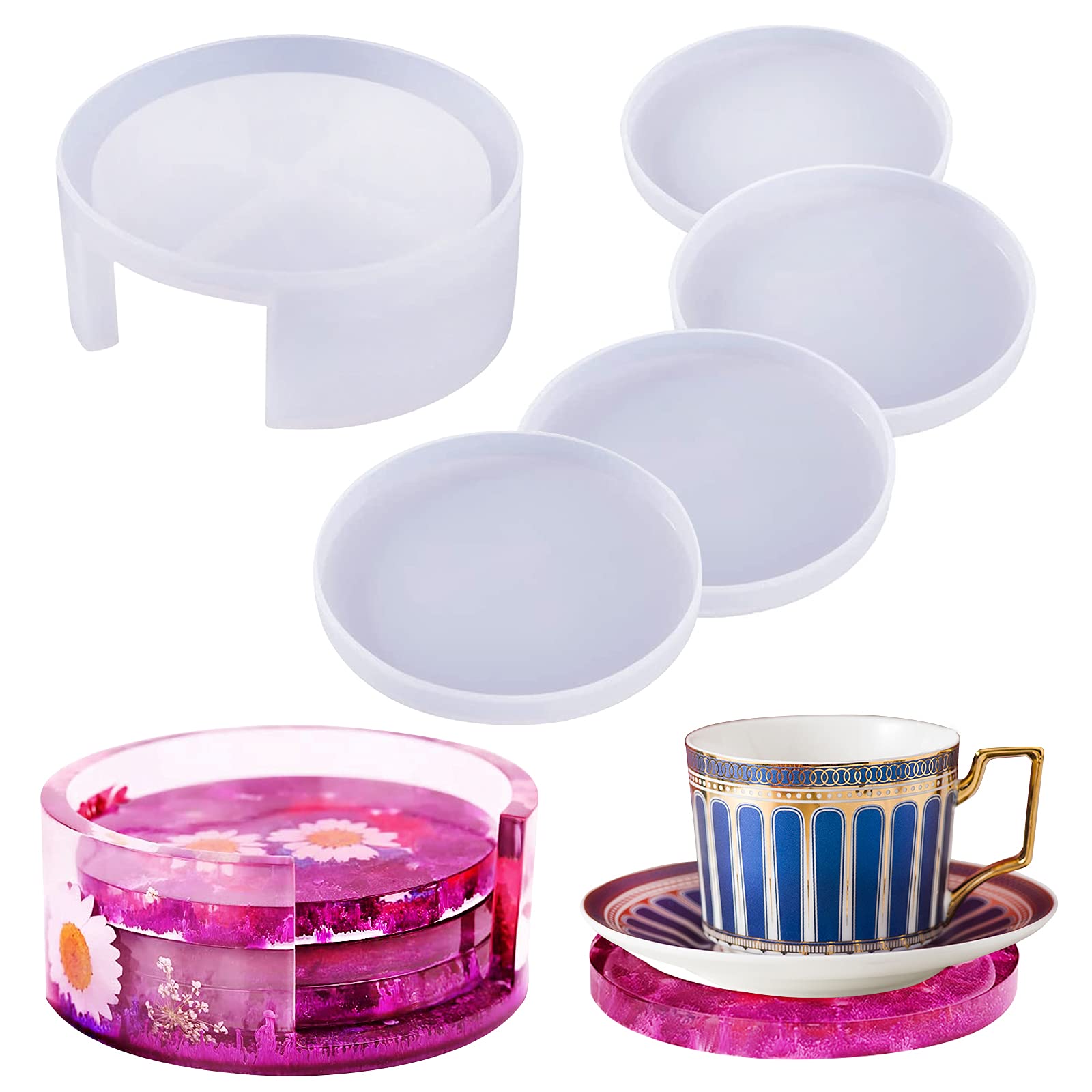 Premium Silicone Resin Coaster Molds for Epoxy Casting - 4 Pack DIY Craft Molds with Storage Box for Home Decoration & Tabletop Protection | Perfect for DIY Gifts, Wedding Favors, and Party Decorations