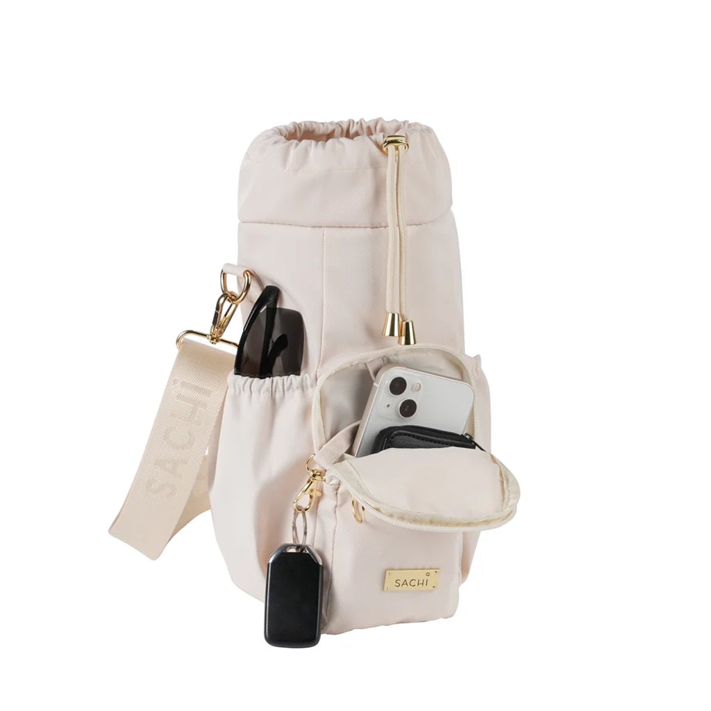 Insulated Crossbody Water Bottle Bag - Leakproof & Hands-Free for Hiking, Gym, Travel - Alabaster White