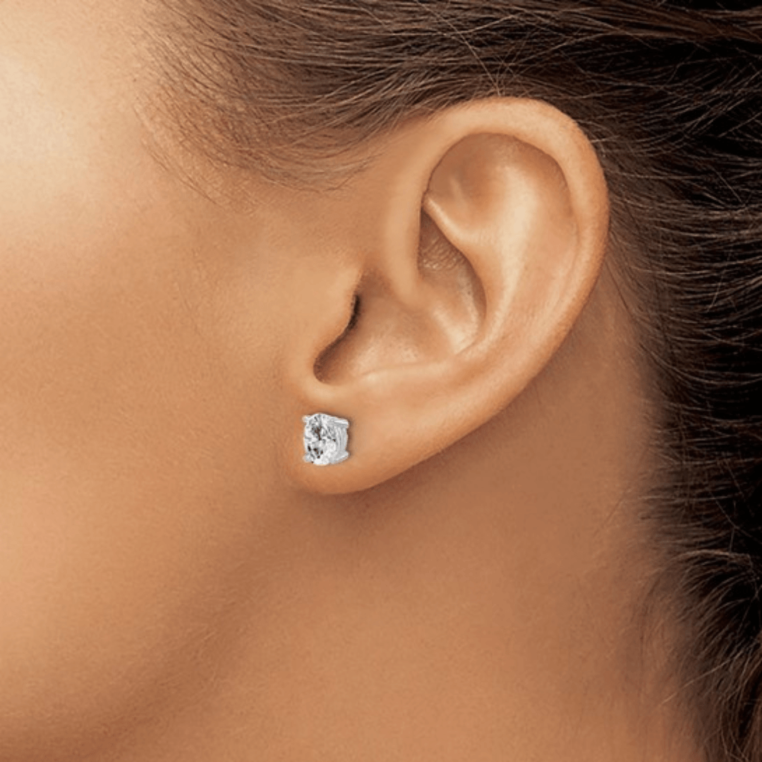 14K White Gold Lab-Grown Diamond Oval Solitaire Stud Earrings for Women - Elegant Everyday Jewelry & Special Occasion Gift