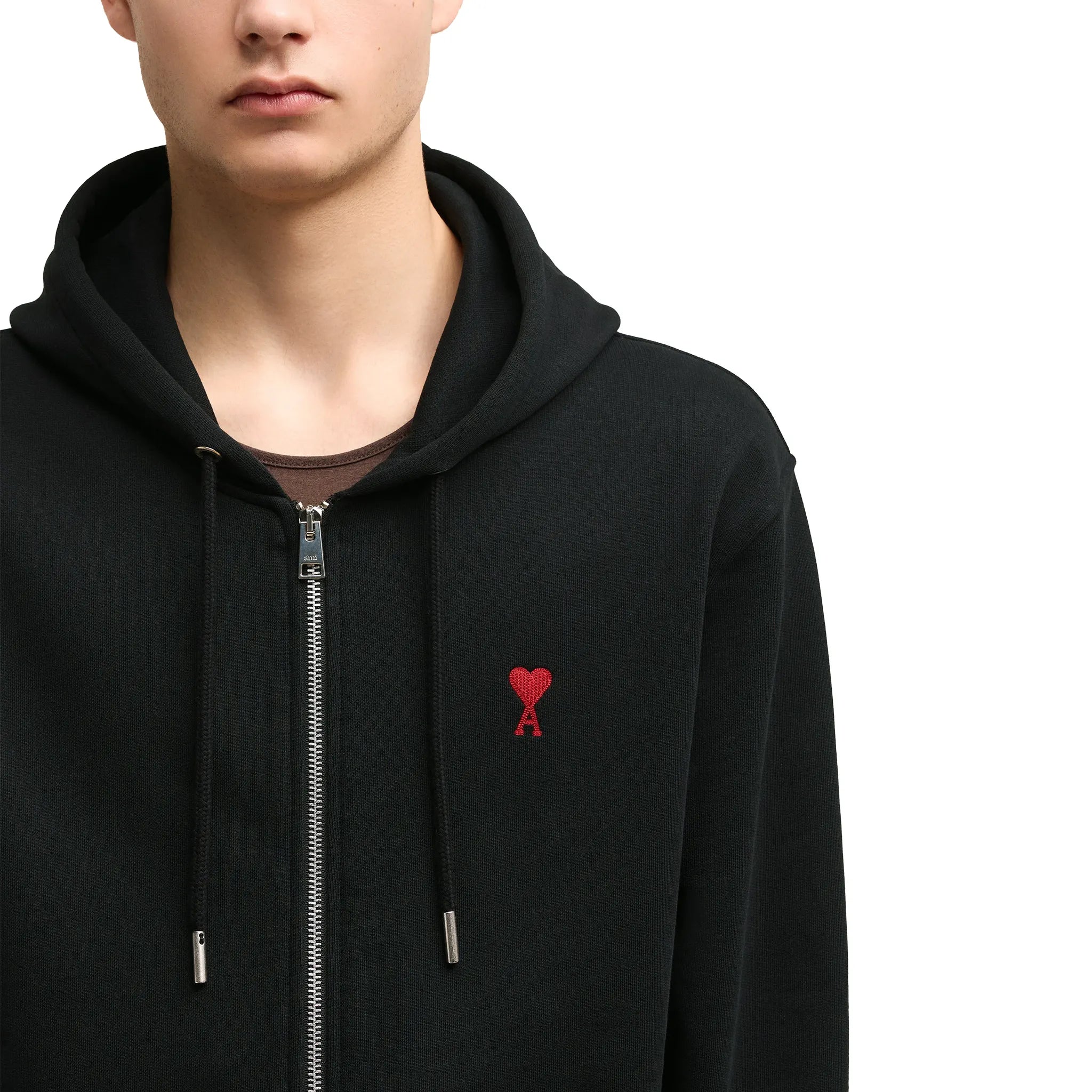Ami Paris Ami De Coeur Black Cotton Zip-Up Hoodie for Men - Casual Streetwear & Everyday Comfort