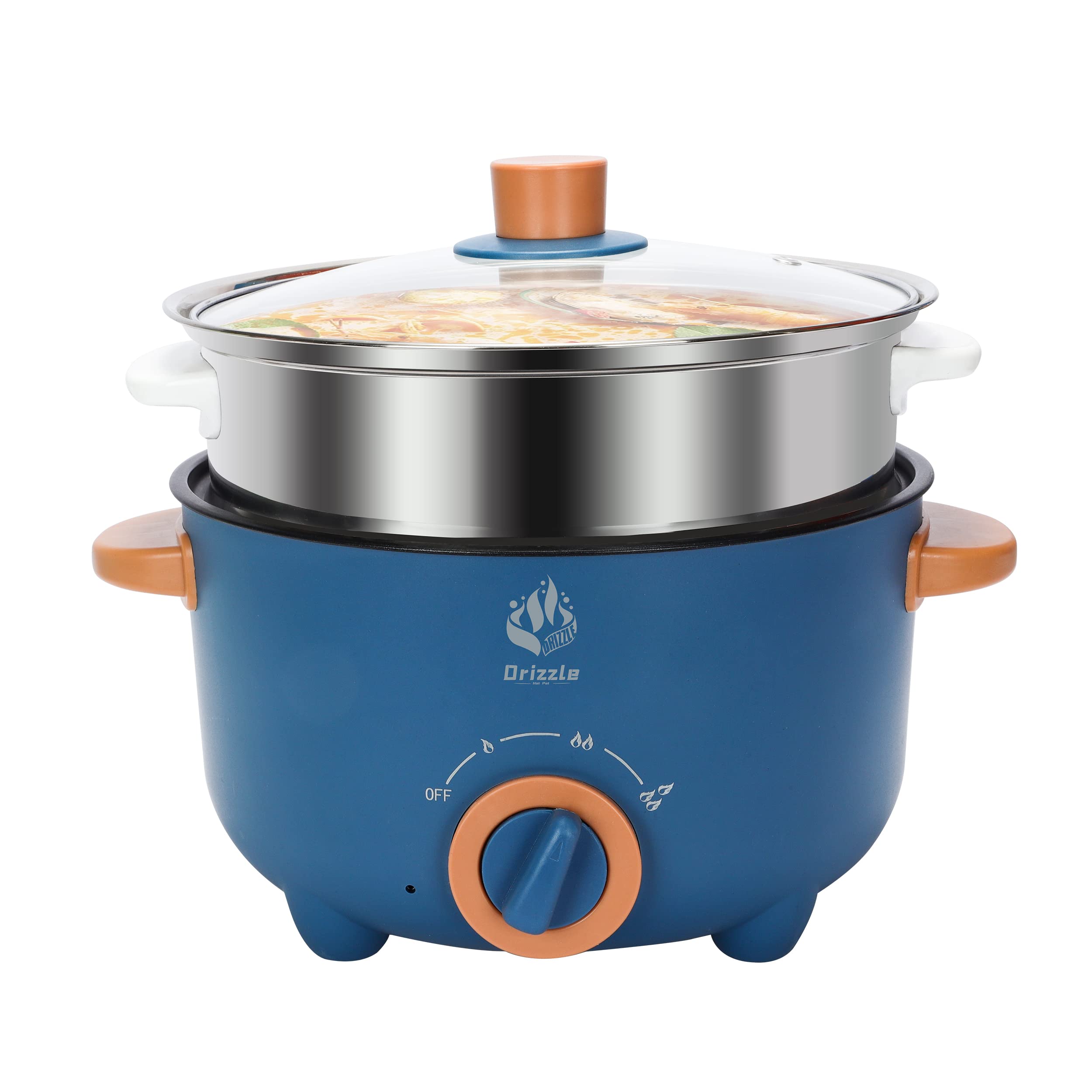 3L Multifunctional Hot Pot Cooker - Non-Stick Electric Skillet for Shabu Shabu, Ramen, Steak & Stir Fry (110V) - Perfect for Home Kitchen, Dorm Cooking & Party Gatherings - Drizzle Blue