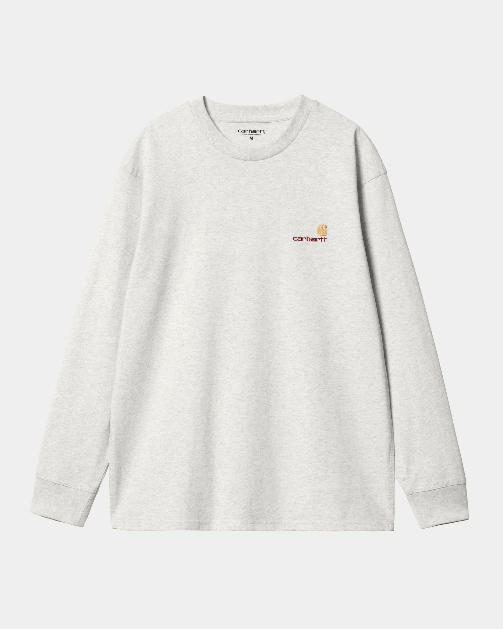 Vintage American Script Long Sleeve T-Shirt for Men & Women - Soft Heather Ash Cotton Tee - Casual Wear, Street Style & Everyday Comfort