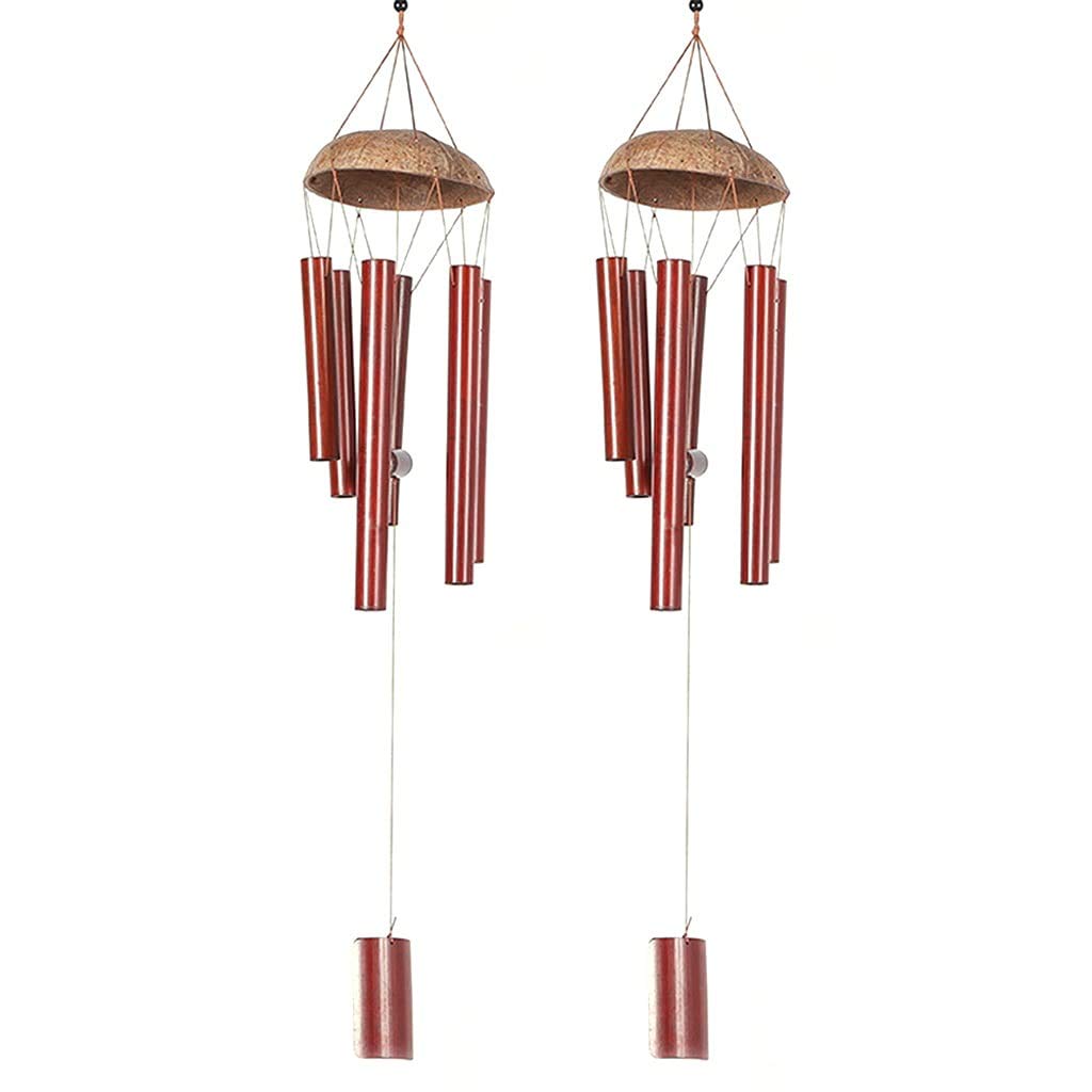 Vintage Coconut Shell Bamboo Wind Chimes for Outdoor - 2Pcs Handmade Garden Decor for Patio, Backyard, Porch & Home | Natural Relaxing Wind Chime Sounds for Meditation & Stress Relief
