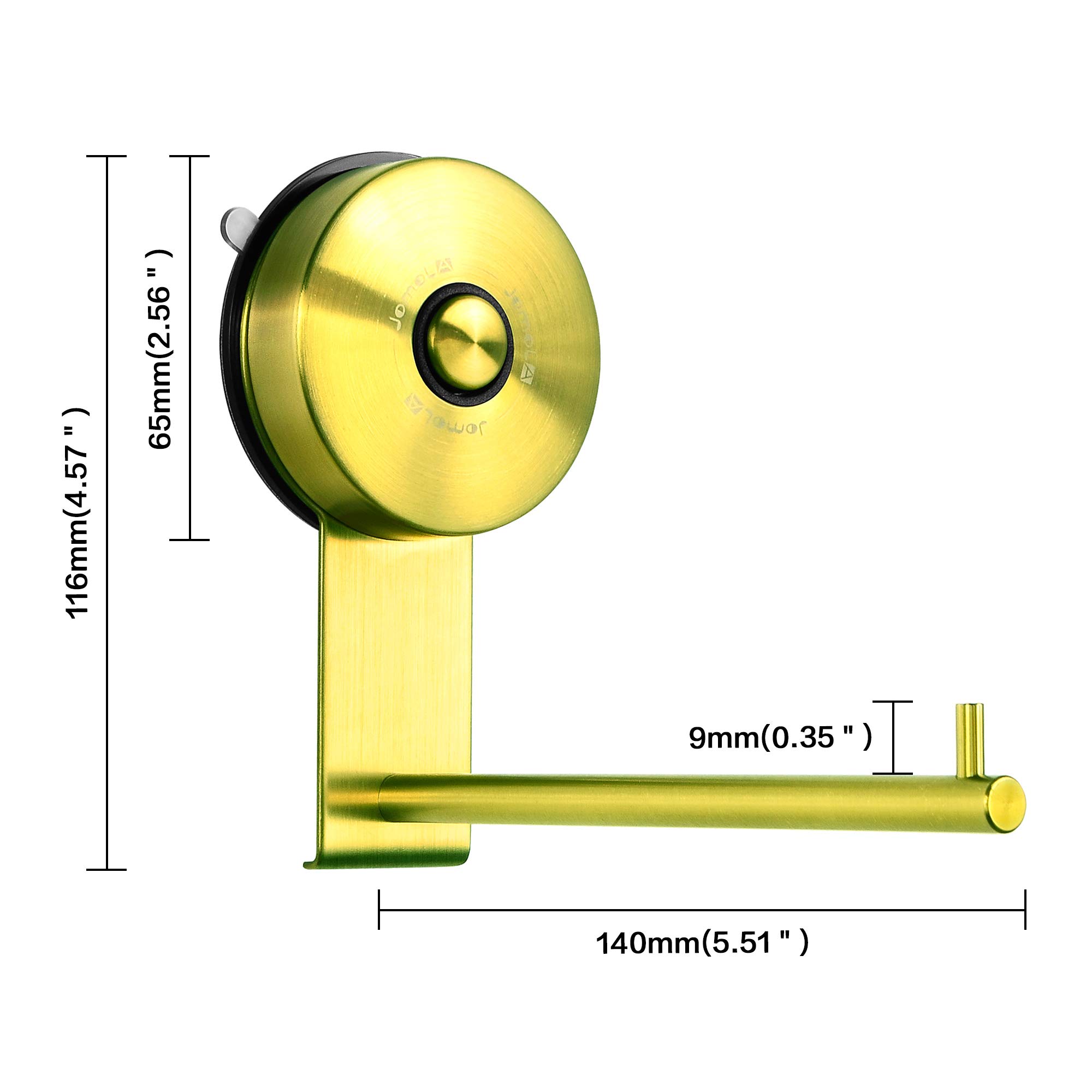 JOMOLA No-Drill Vacuum Suction Cup Toilet Paper Holder - Stainless Steel Bathroom Tissue Roll Hanger in Gold | Space-Saving Solution for Small Bathrooms & RVs