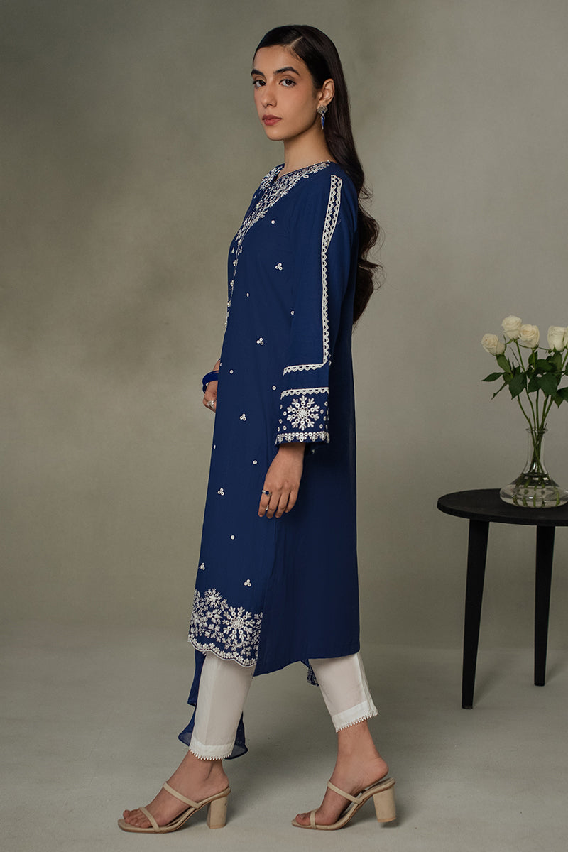 Midnight Blue 2 Piece Outfit Set - Elegant Shirt & Dupatta for Women | Perfect for Weddings, Parties & Special Occasions