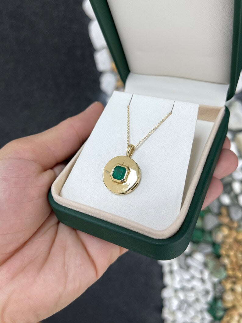 1.83ct 14K Gold Dark Rich Green Solitaire Asscher Cut Emerald Pendant Necklace for Women - Elegant Jewelry Gift for Anniversary, Birthday & Special Occasions