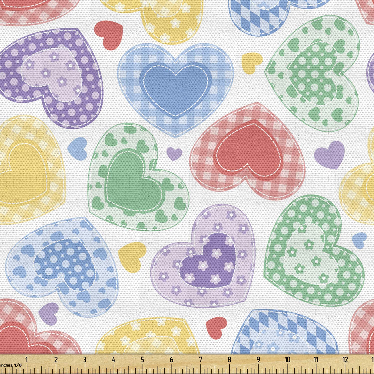 Ambesonne Patchwork Hearts Fabric by The Yard - 5 Yards Teal Blue Romantic Valentine's Day Decorative Fabric for Upholstery, Home Accents & DIY Crafts | Perfect for Bedding, Curtains, Table Runners & Wall Decor