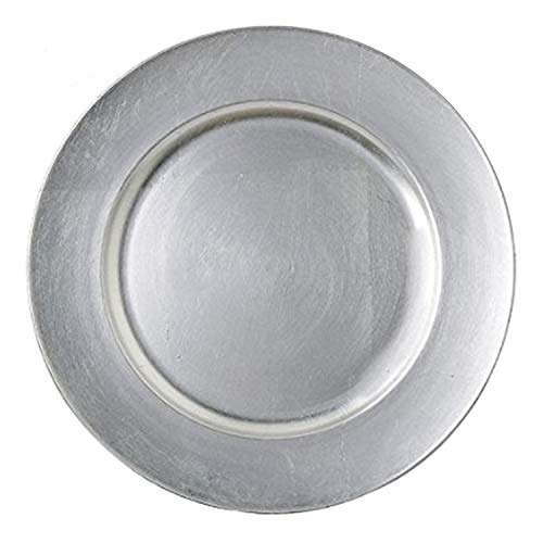Tiger Chef 13-Inch Silver Metallic Charger Plates - Set of 2,4,6,12 or 24 - Elegant Dinner Chargers for Weddings, Parties & Formal Dining (12-Pack Silver Charger Plates)