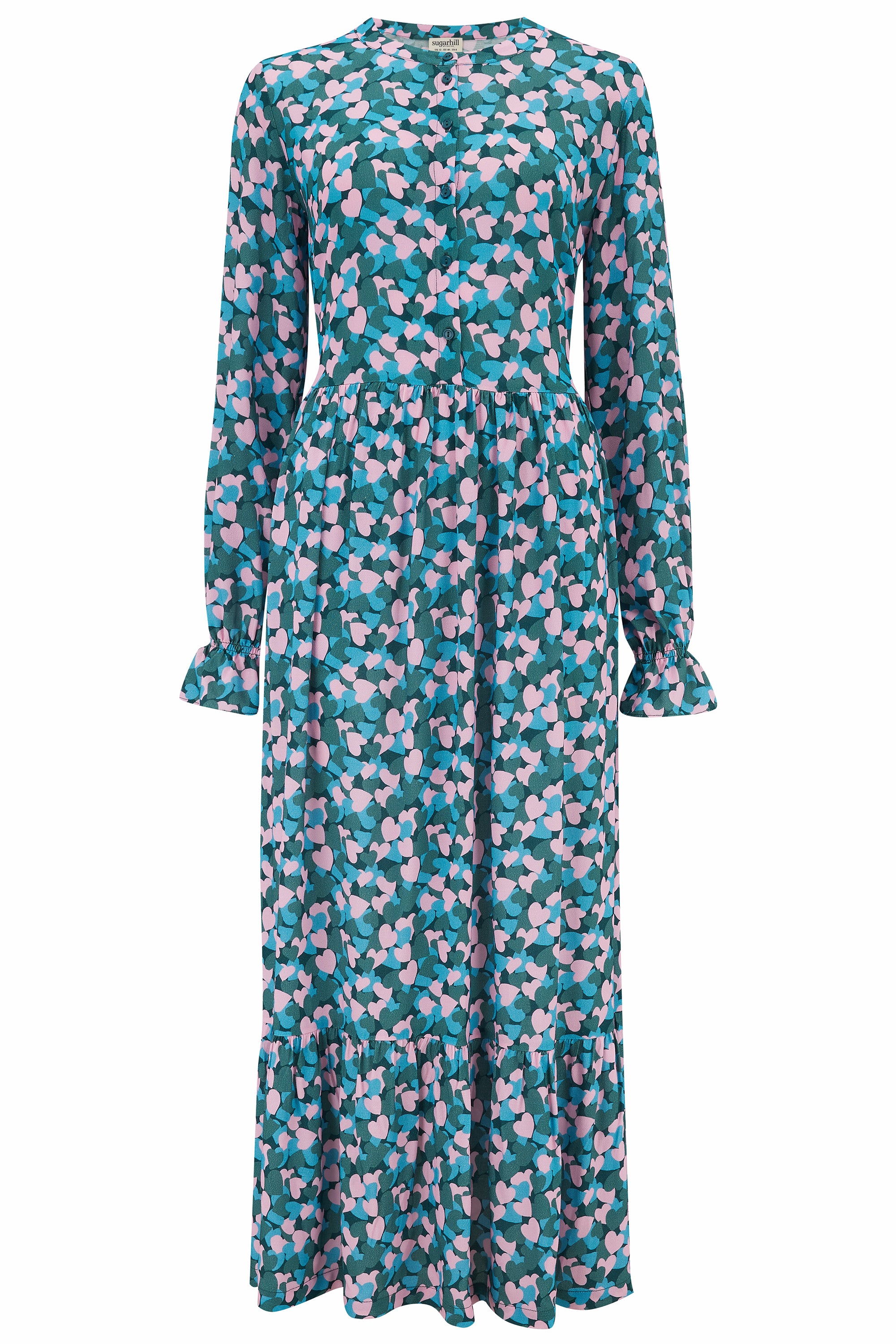 Elise Maxi Smock Dress - Floral Layered Hearts Print, Women's Boho Summer Dress for Beach, Vacation & Casual Wear