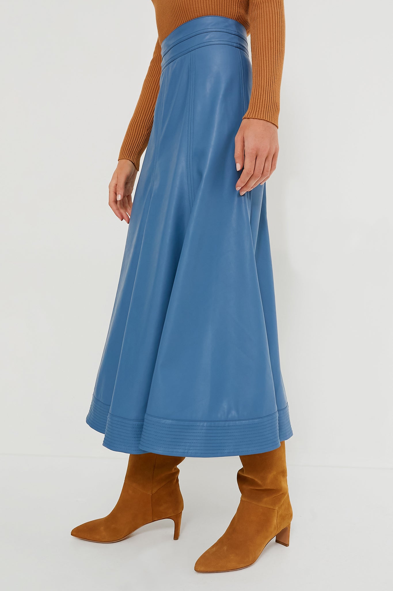 Blue Leather Brynn Skirt - Women's High Waist Faux Leather Mini Skirt | Perfect for Night Out, Party & Casual Wear