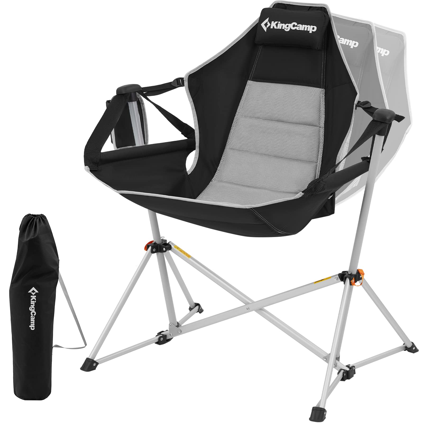 KingCamp Portable Hammock Camping Chair - Lightweight Aluminum Alloy Adjustable Reclining Rocking Chair with Pillow & Cup Holder - Perfect for Outdoor Camping, Backyard Relaxing, Beach Lounging, and Music Festivals