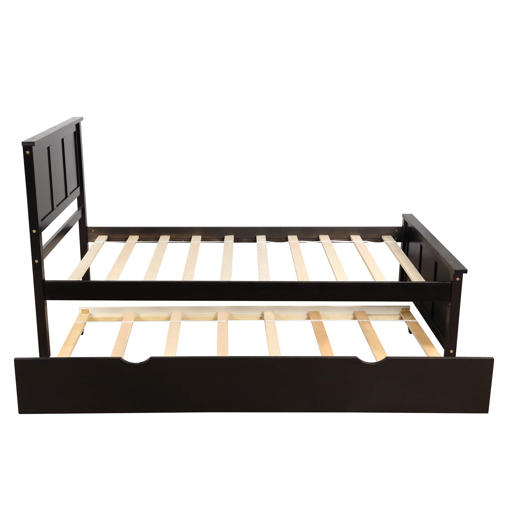 Twin Platform Bed with Trundle, Wood Slat Support - No Box Spring Needed for Kids & Guest Rooms