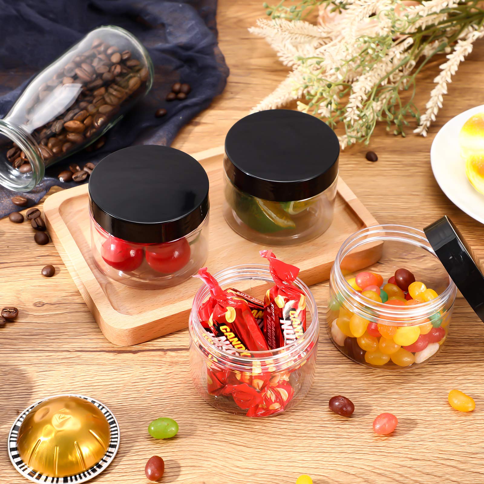 SATINIOR 36-Piece Black Plastic Jars with Lids - 1 oz Round Clear Airtight Containers for Leak-Proof Storage | Perfect for Travel Toiletries, Cosmetics, Lotions, Creams & Makeup Organizers | Ideal for Home, Salon & DIY Beauty Products