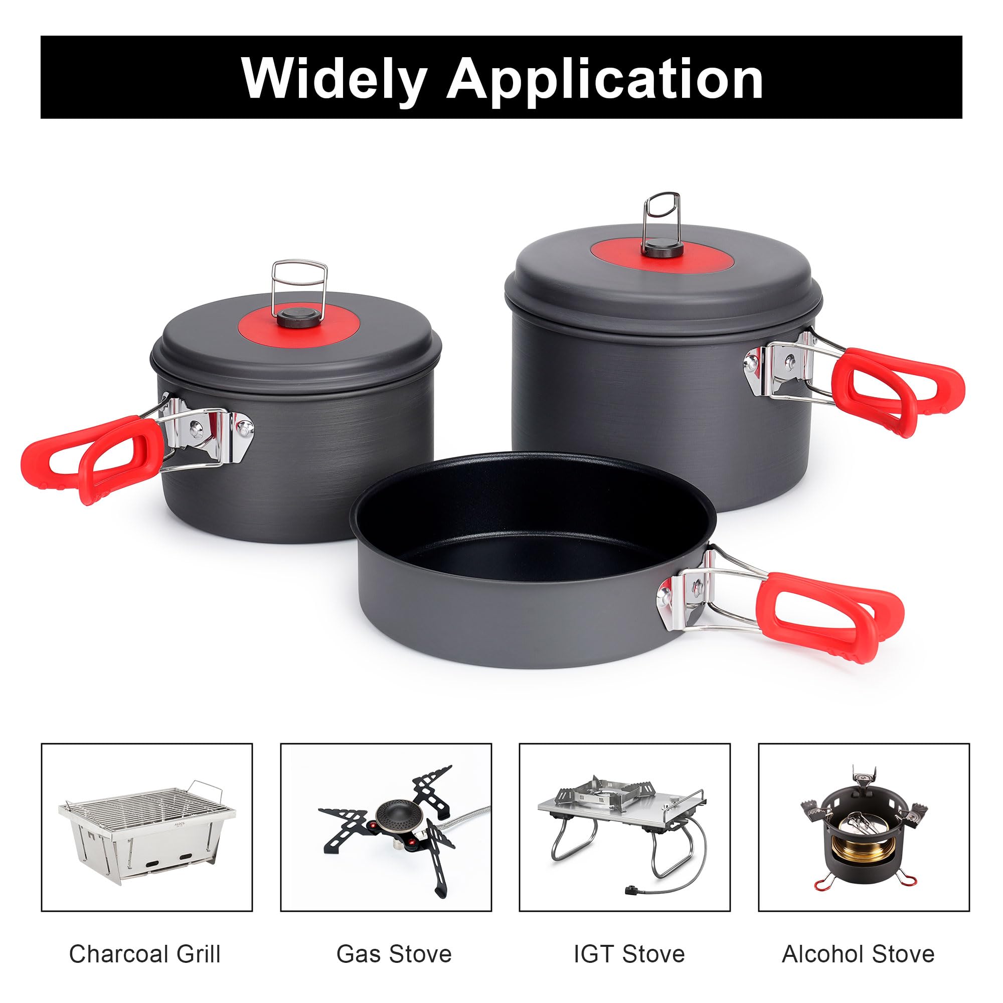 Alocs Lightweight Camping Cookware Set - Compact Outdoor Pots and Pans for Backpacking, Hiking & Picnics | Durable Hard Alumina Cooking Gear with Mesh Carry Bag | Perfect for Camping Trips, RV Adventures & Outdoor Cooking