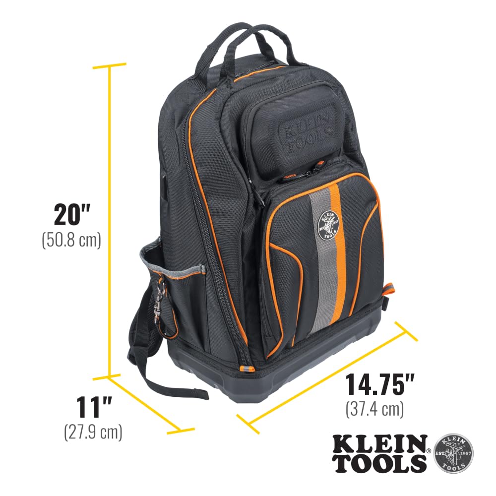 Klein Tools 62800BP Tradesman Pro Extra-Large 40-Pocket Electrician Backpack Tool Bag with Molded Bottom & Charging Port - Durable Jobsite Backpack for Electricians, Contractors & DIY Projects