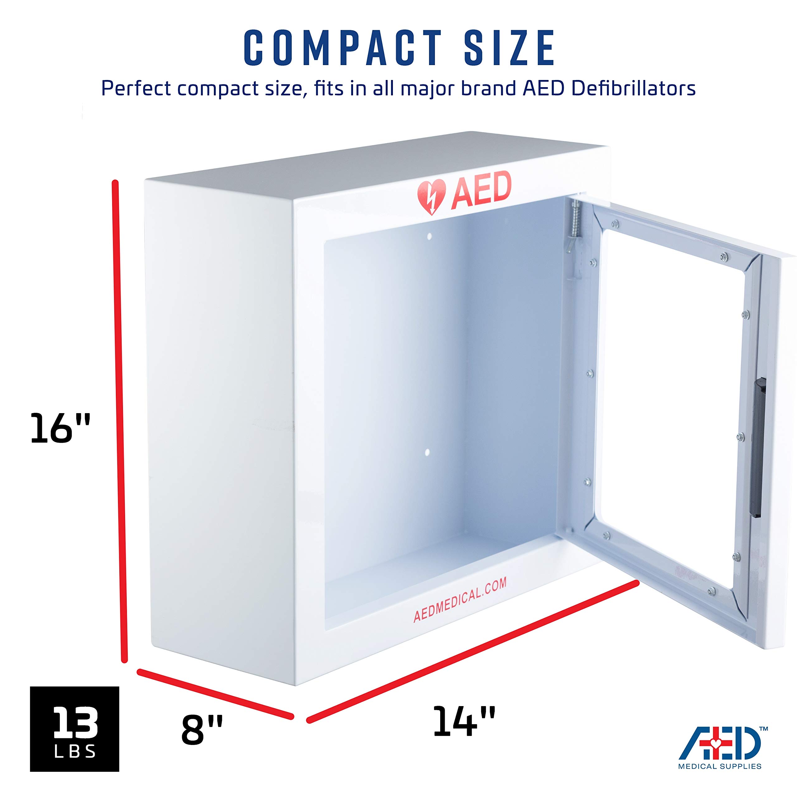 Stainless Steel AED Cabinet - 16 x 6 x 15 Inch Wall Mount Defibrillator Storage with Door Alarm | Compact Surface Mount Medical Cabinet for Hospitals, Schools & Public Spaces
