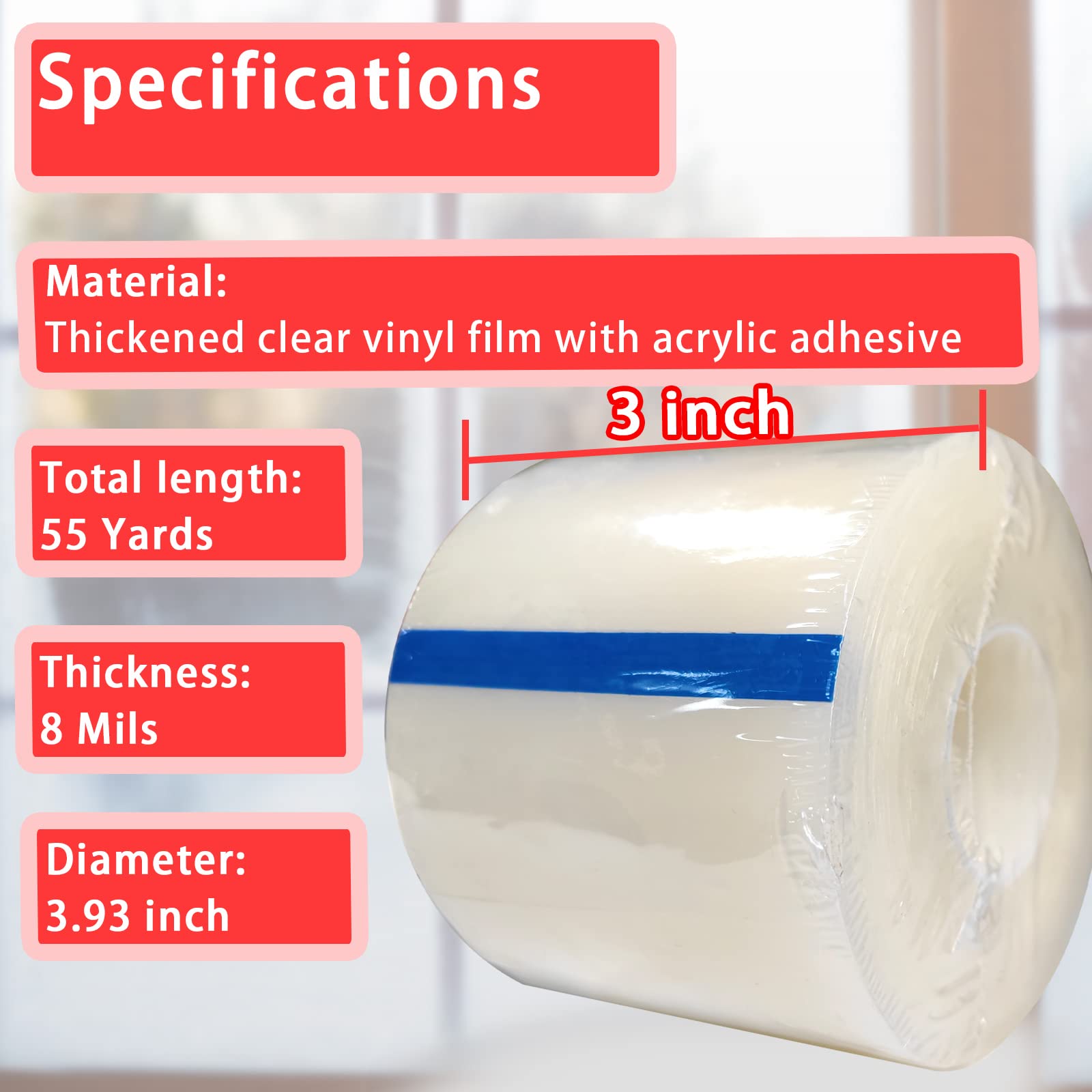 Birllaid 3 Inch x 55 Yards Clear Window Weather Sealing Tape - No Residue AC Insulation Film for Doors & Windows | Perfect for Winter Draft Proofing & Energy Efficiency