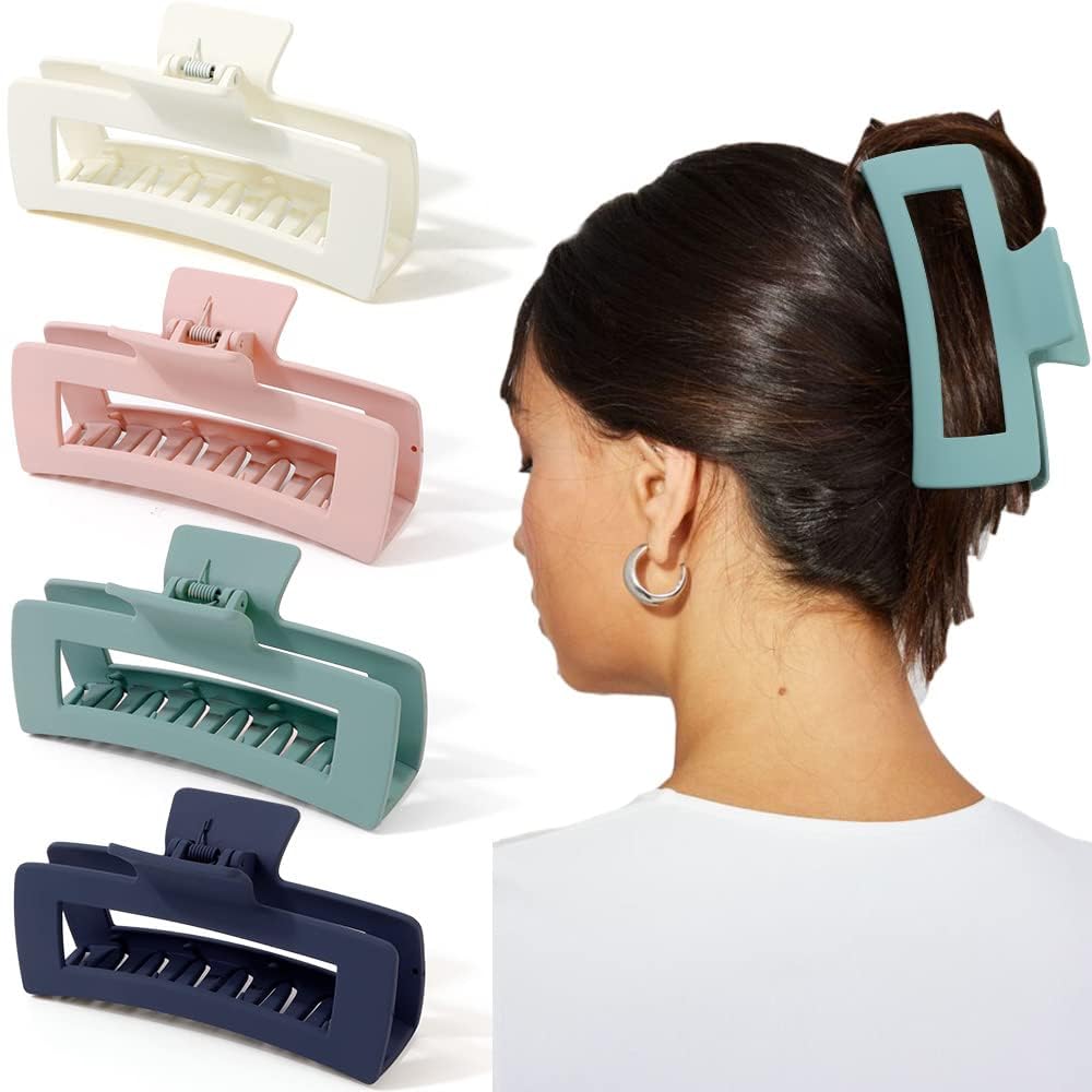 KROGER 8cm 4-Pack Strong Hold Claw Clips for Thick & Long Hair - Non-Slip Matte Banana Jaw Clips for Curly Hair | Perfect for Ponytails, Buns & Updos