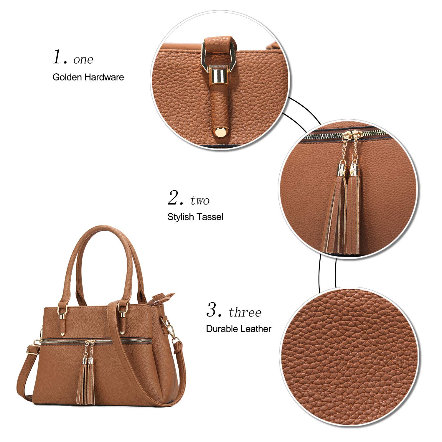 KKXIU Women's Leather Crossbody Bag with Zipper Pockets - Stylish Satchel Shoulder Handbag for Work, Travel & Everyday Use
