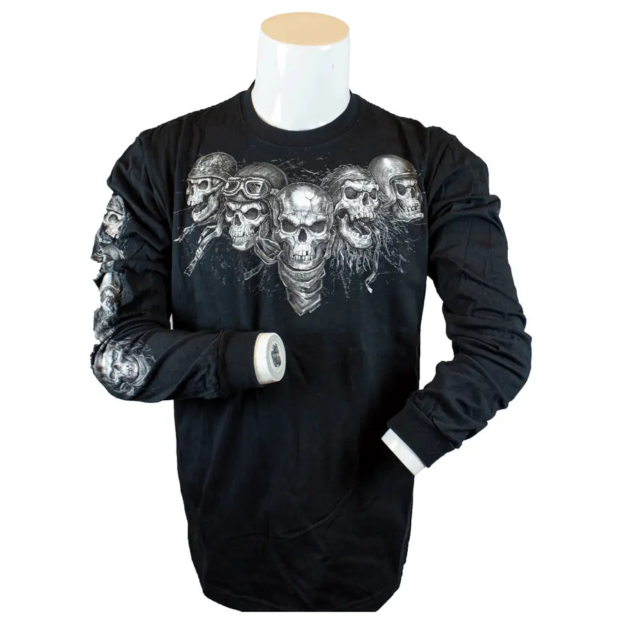 BOL Men's Five Skulls Graphic Long Sleeve T-Shirt | Vintage Skull Print Casual Shirt for Men | Perfect for Streetwear, Halloween & Rock Concerts