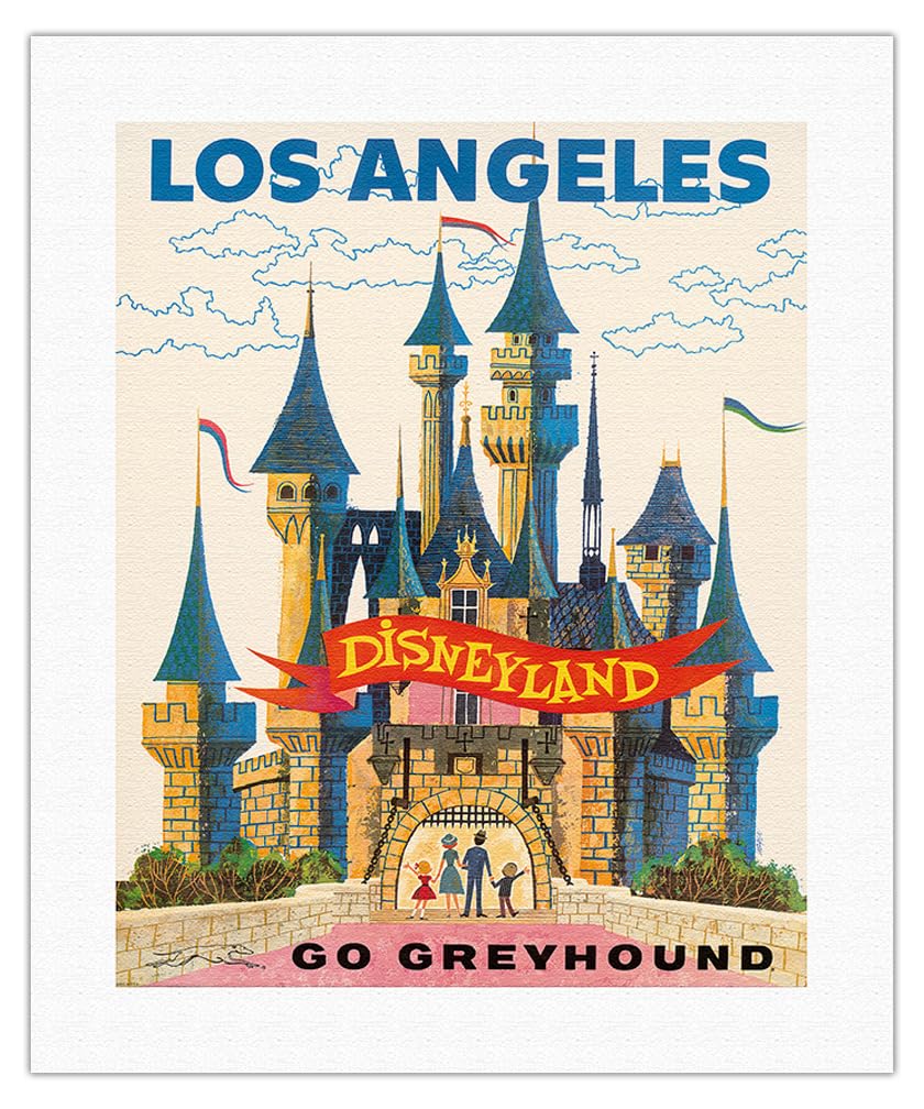 Vintage 1950s Disneyland California Travel Poster - Greyhound Bus Lines Fine Art Canvas Print 16x20 inches - Perfect for Home Decor, Office Wall Art & Retro Travel Enthusiasts