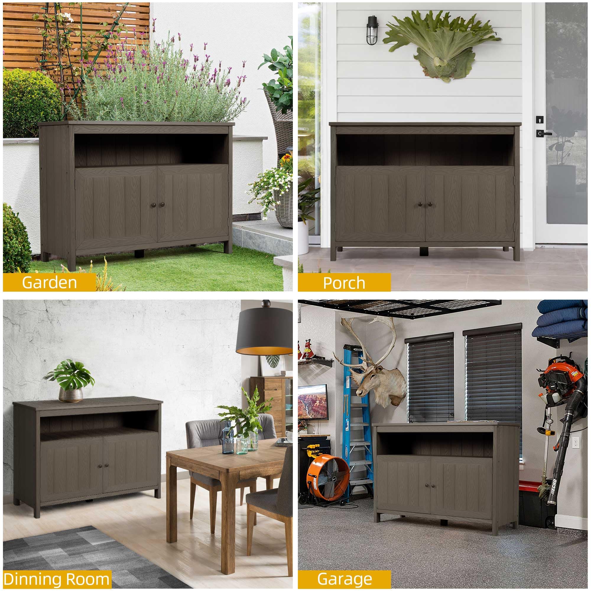 DWVO Poly Lumber Outdoor Sideboard - Weather Resistant Patio Bar Table with Storage Shelves, Espresso Cabinet for Poolside, Garden & Backyard Entertaining - Perfect for Outdoor Dining, BBQ Parties & Poolside Storage