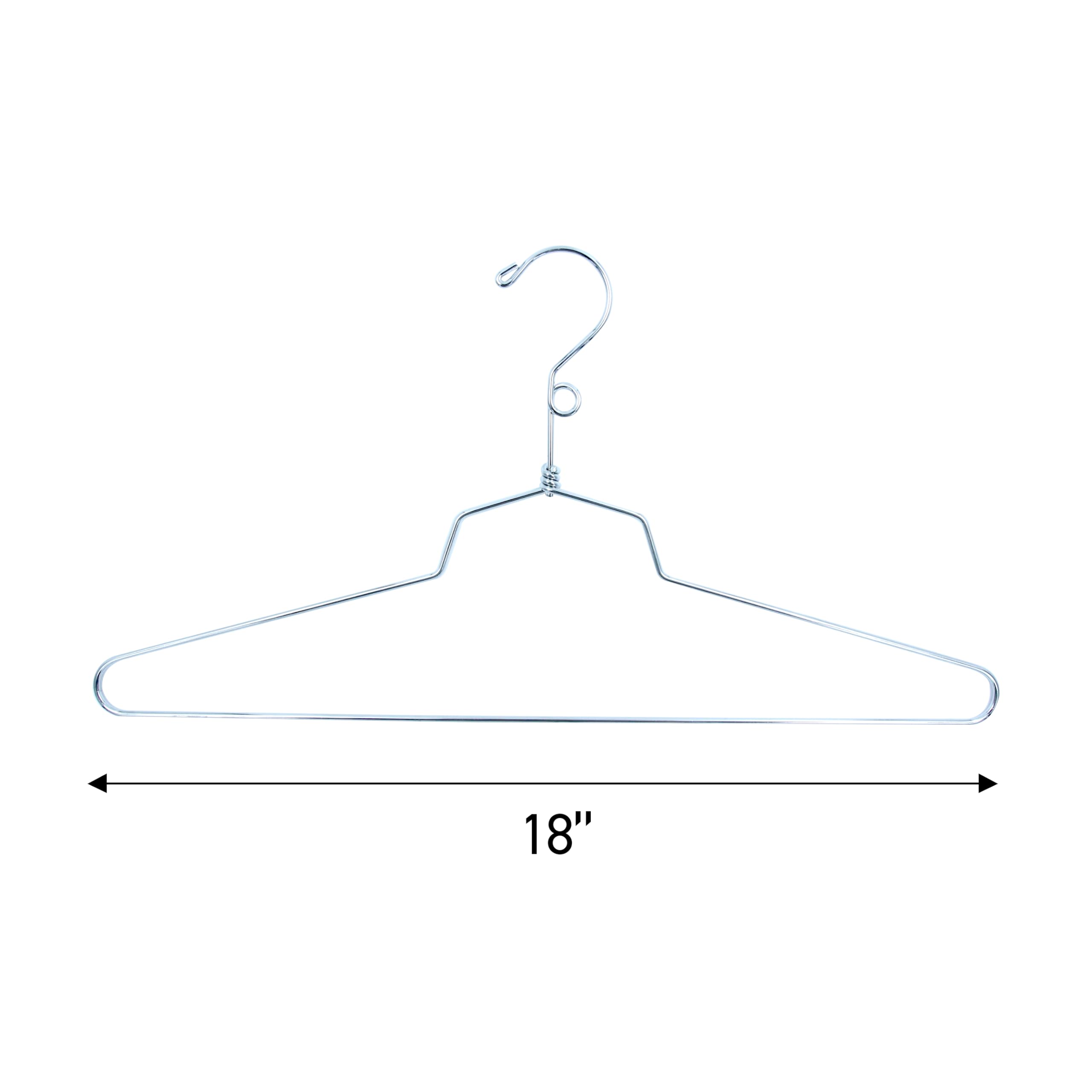 SSWBasics 18 Inch Chrome Metal Shirt Hangers - Pack of 100 - Heavy Duty Closet Organizers for Dresses, Suits & Coats - Space Saving Wardrobe Storage Solution