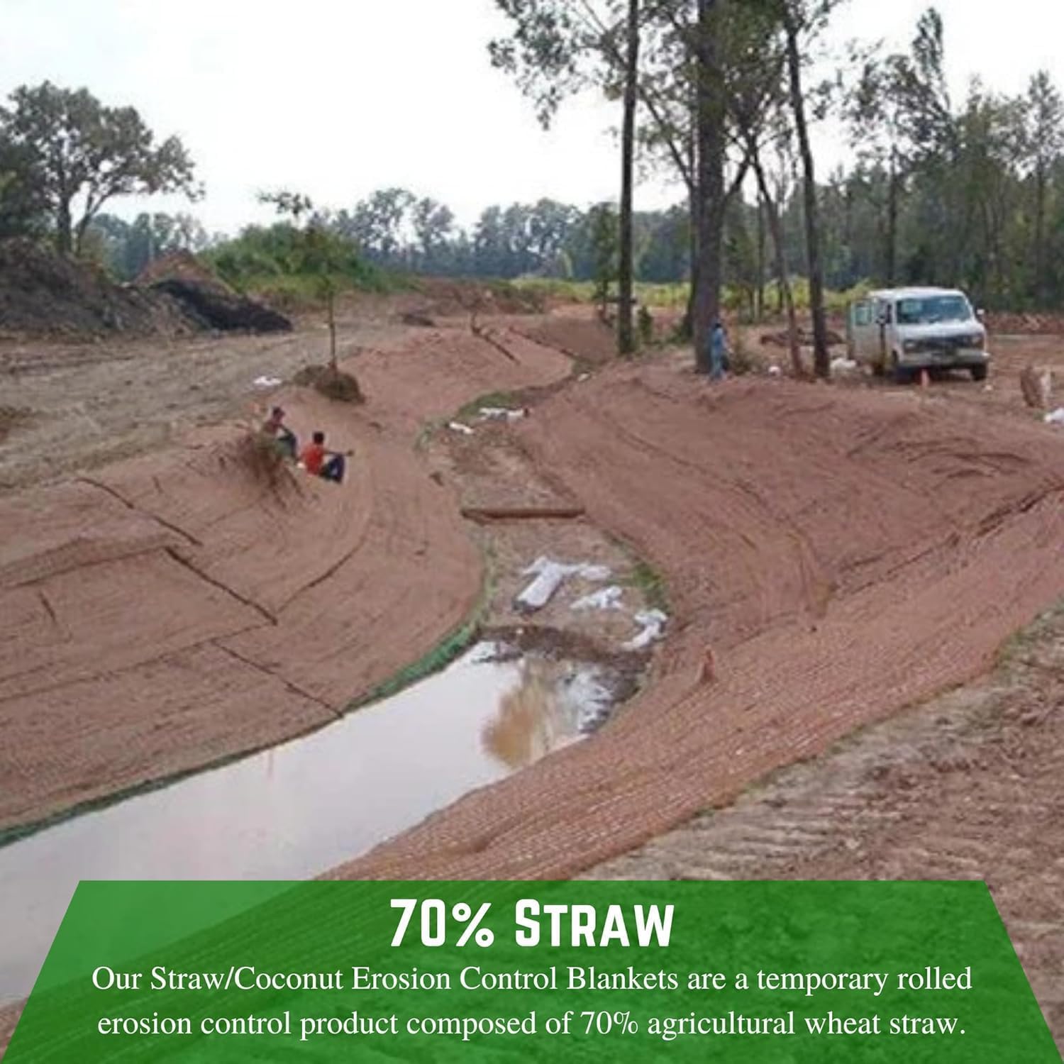 100% Biodegradable Erosion Control Blanket - Straw & Coconut Fiber Mat for Garden, Lawn & Landscape Erosion Prevention (3' x 112.5') - Perfect for Slopes, Hillsides & Construction Sites