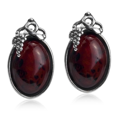 Cherry Amber Sterling Silver Grape Leaf Stud Earrings for Women - Handmade Dainty Jewelry Gift for Birthday, Anniversary & Everyday Wear