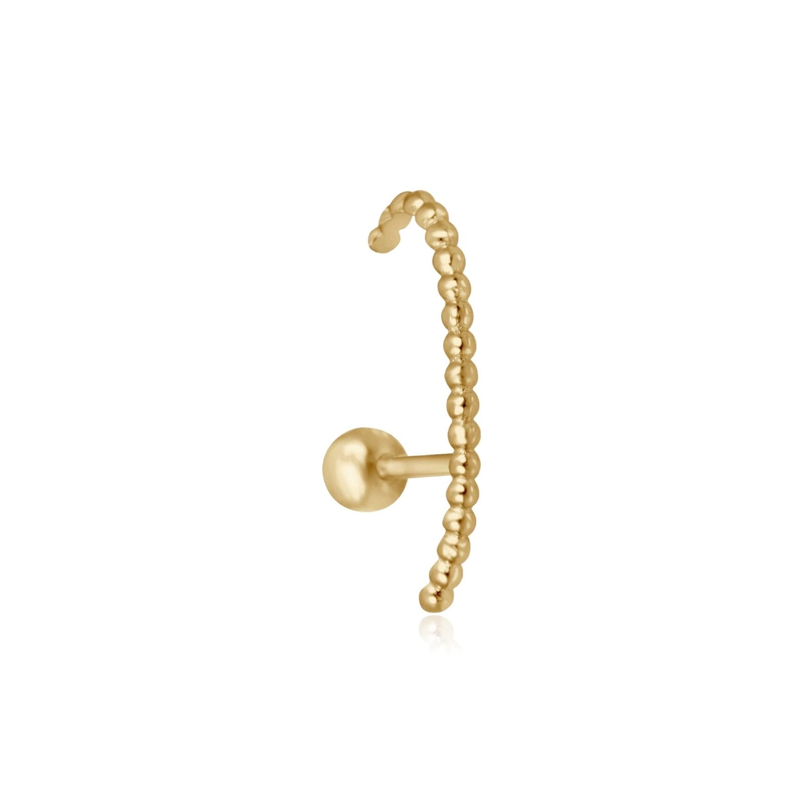 14K Yellow Gold Beaded Ear Climber Stud - Elegant Dangle Earrings for Women, Perfect for Weddings, Parties & Special Occasions