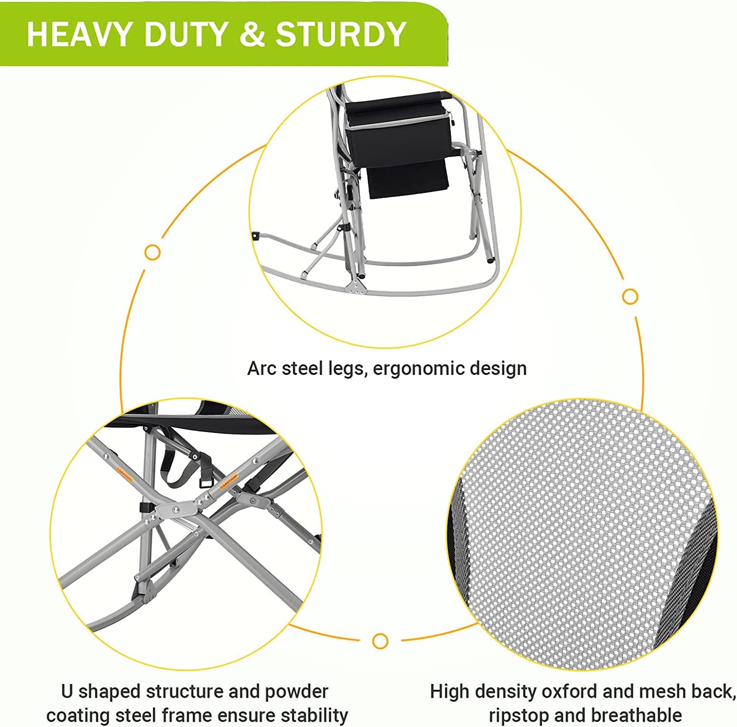 Portable Folding Rocking Chair for Adults - Lightweight Camping Chair for Outdoor, Beach, Travel, Picnic & Patio - Comfortable & Durable (BlackGrey) - Perfect for Relaxing in Backyard, Park or Beach Vacation