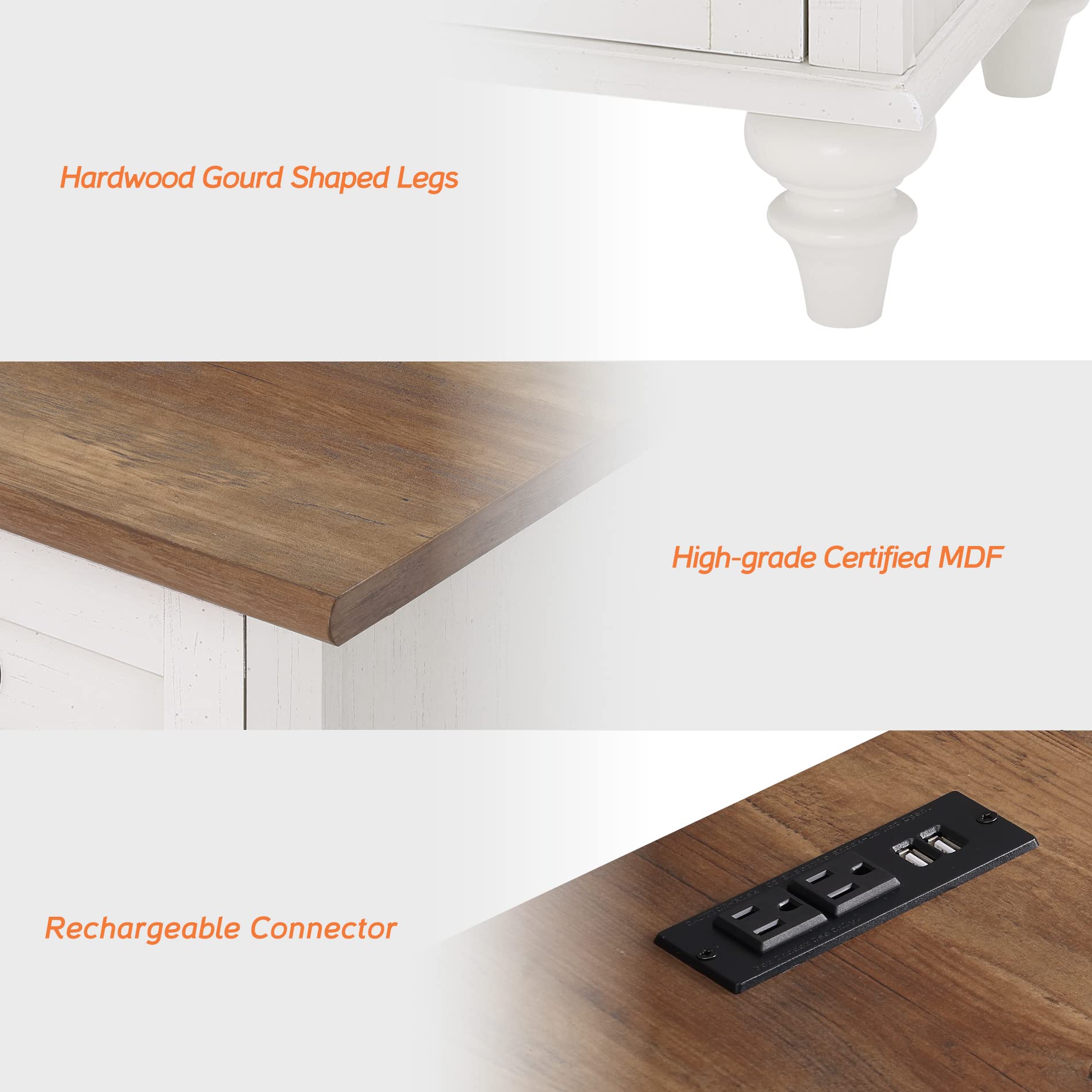 WAMPAT White Nightstand with USB Charging Station, 2 Drawers & Open Shelf - Mid-Century Modern Bedside Table with Solid Wood Legs for Bedroom, Living Room - Perfect for Small Spaces, Apartment Furniture & Home Office Organization