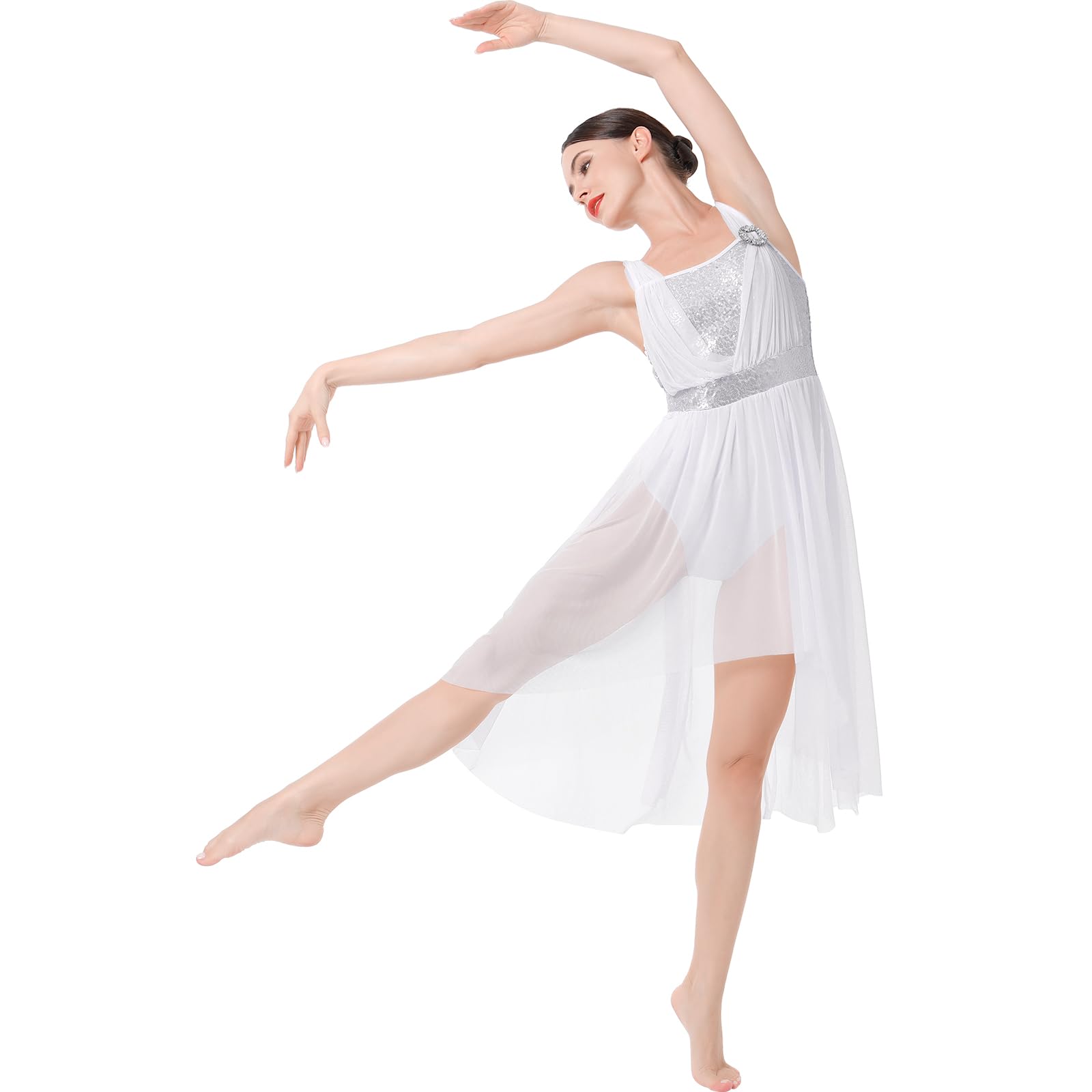 ODASDO Women's Lyrical Dance Dress - Modern Contemporary Ballet Costume with Sequins, Mesh & Tulle High-Low Skirt for Performances, Recitals & Competitions