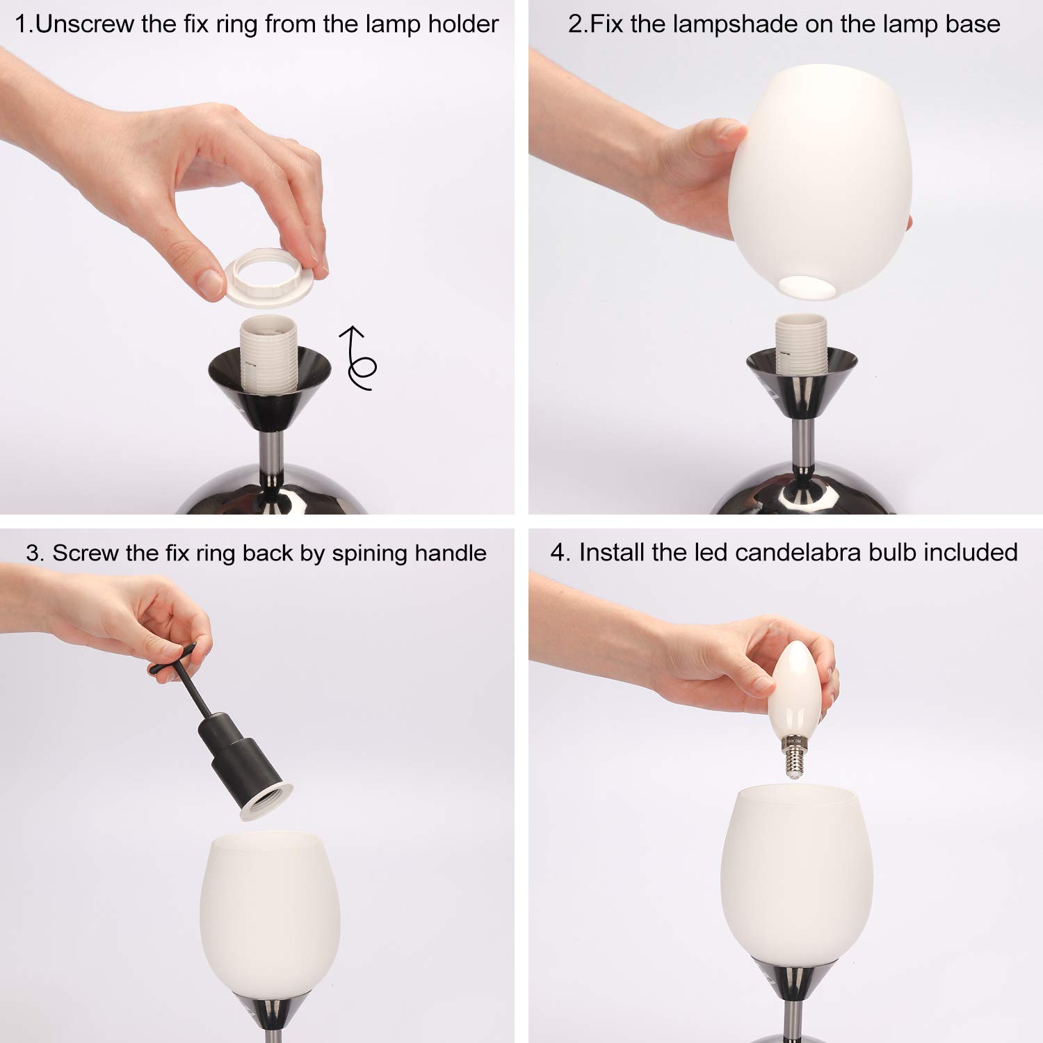 Boncoo Touch Control Dimmable Table Lamp with Opal Glass Shade - Modern Nightstand Lamp for Bedroom & Living Room, E12 Bulb Included | Perfect Bedside Reading Light & Cozy Ambient Lighting