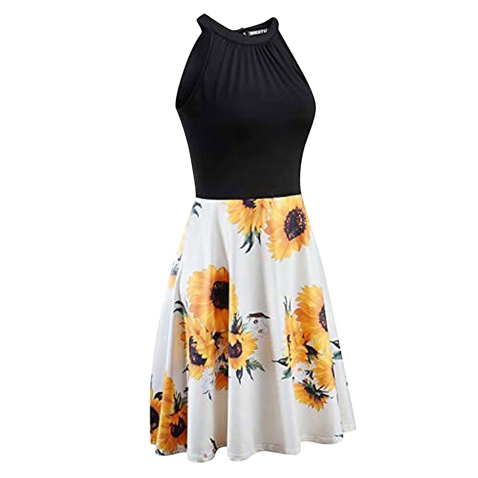 Women's Summer Fashion Lace Up Round Neck Printed Sleeveless Pleated Dress - Casual Beach Wear, Party Outfit & Vacation Dress 2022