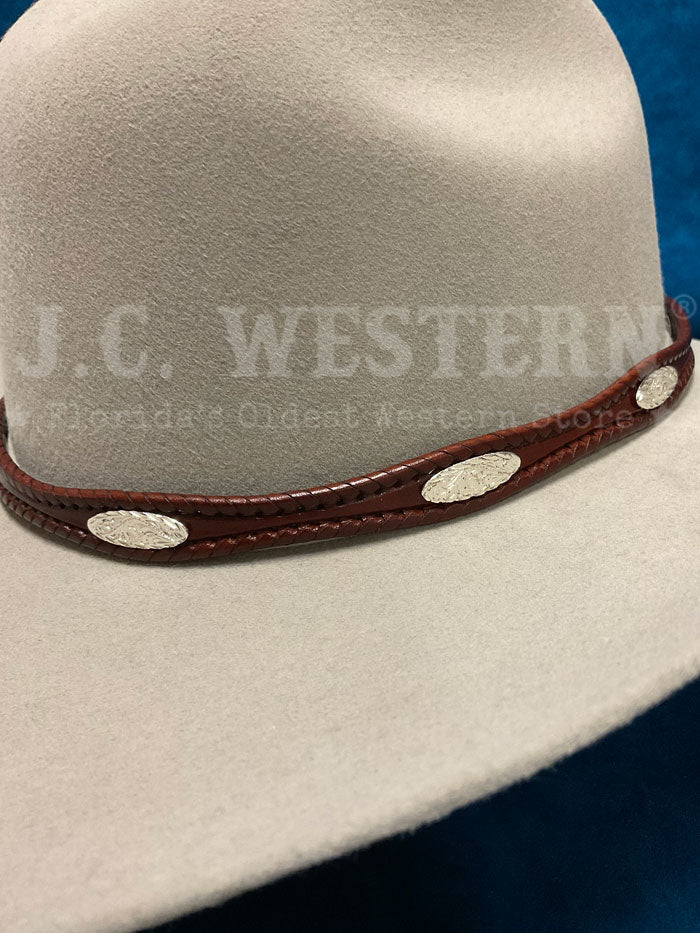 Fashionwest LC 23 BR Silver Conchos Leather Hatband Brown - Western Style Cowboy Hat Accessory for Rodeo, Country Music Festivals & Outdoor Events