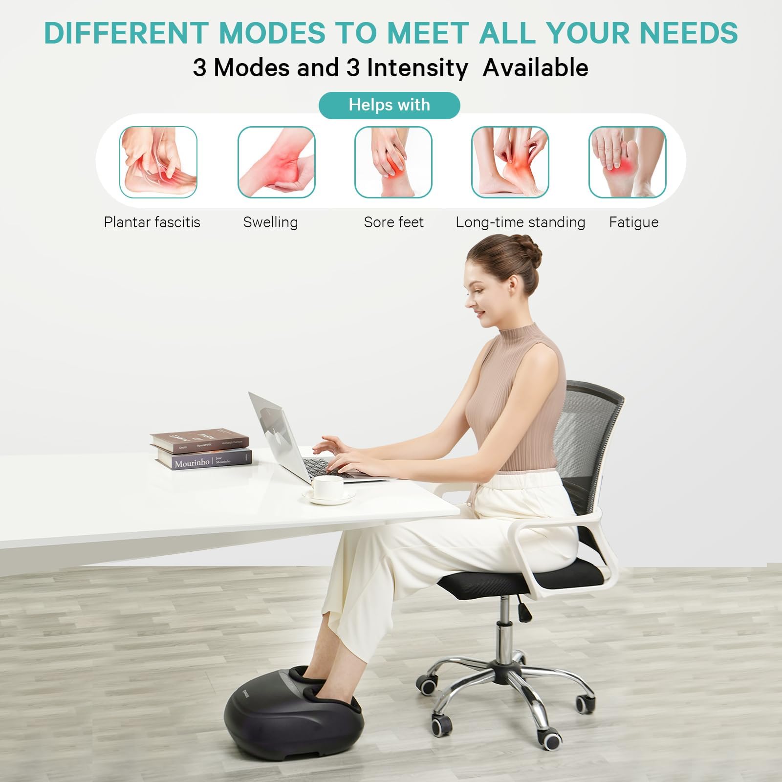 Electric Shiatsu Foot Massager with Heat - Deep Kneading for Plantar Fasciitis Pain Relief - 6 Massage Modes - Perfect Gift for Men & Women - Home, Office, Spa Relaxation Therapy