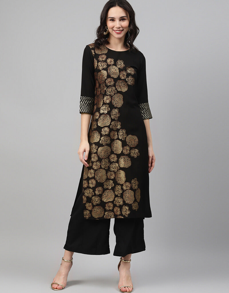Elegant Black Crepe Suit Palazzo Pants for Women - Comfortable Wide Leg Trousers for Office, Party & Formal Events