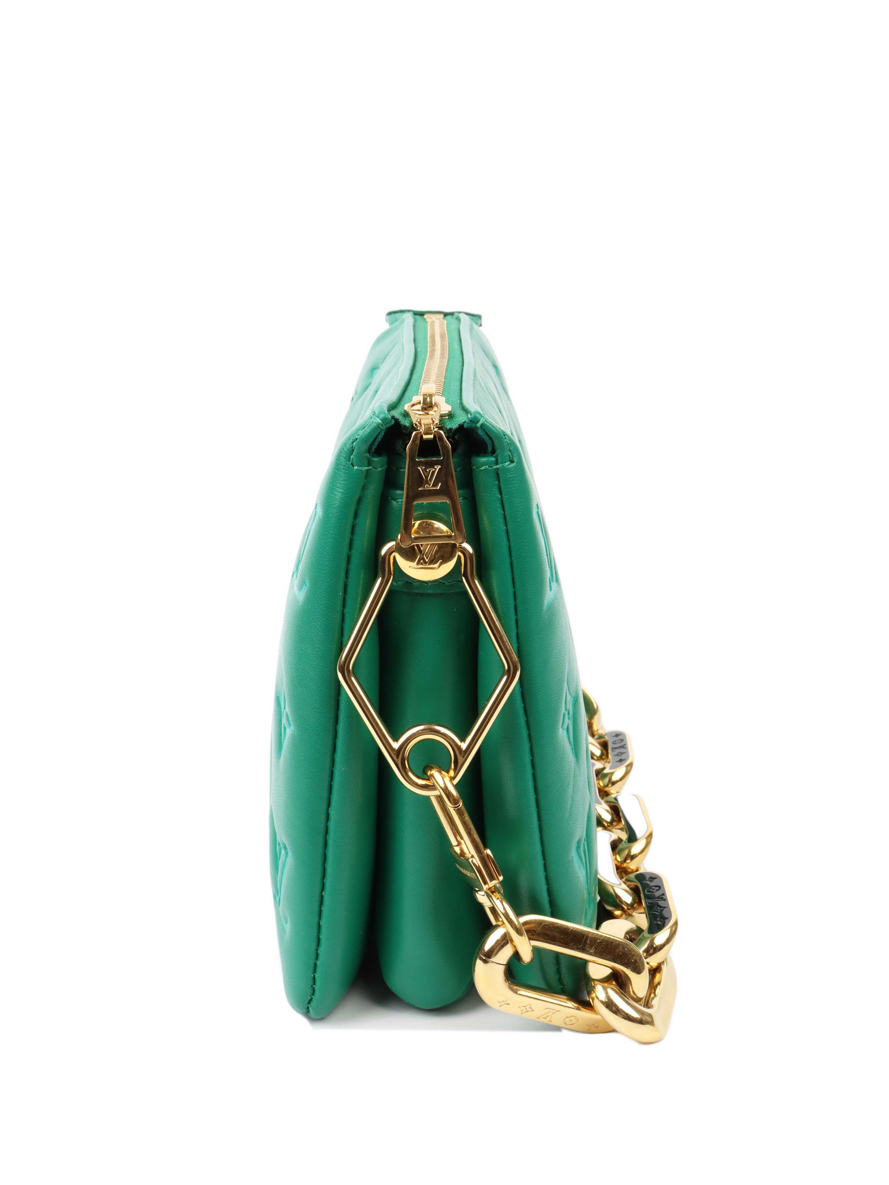 Louis Vuitton Vert Green Monogram Embossed Puffy Coussin BB Crossbody Bag with Gold Hardware - Perfect for Date Night, Parties & Luxury Fashion Accessories