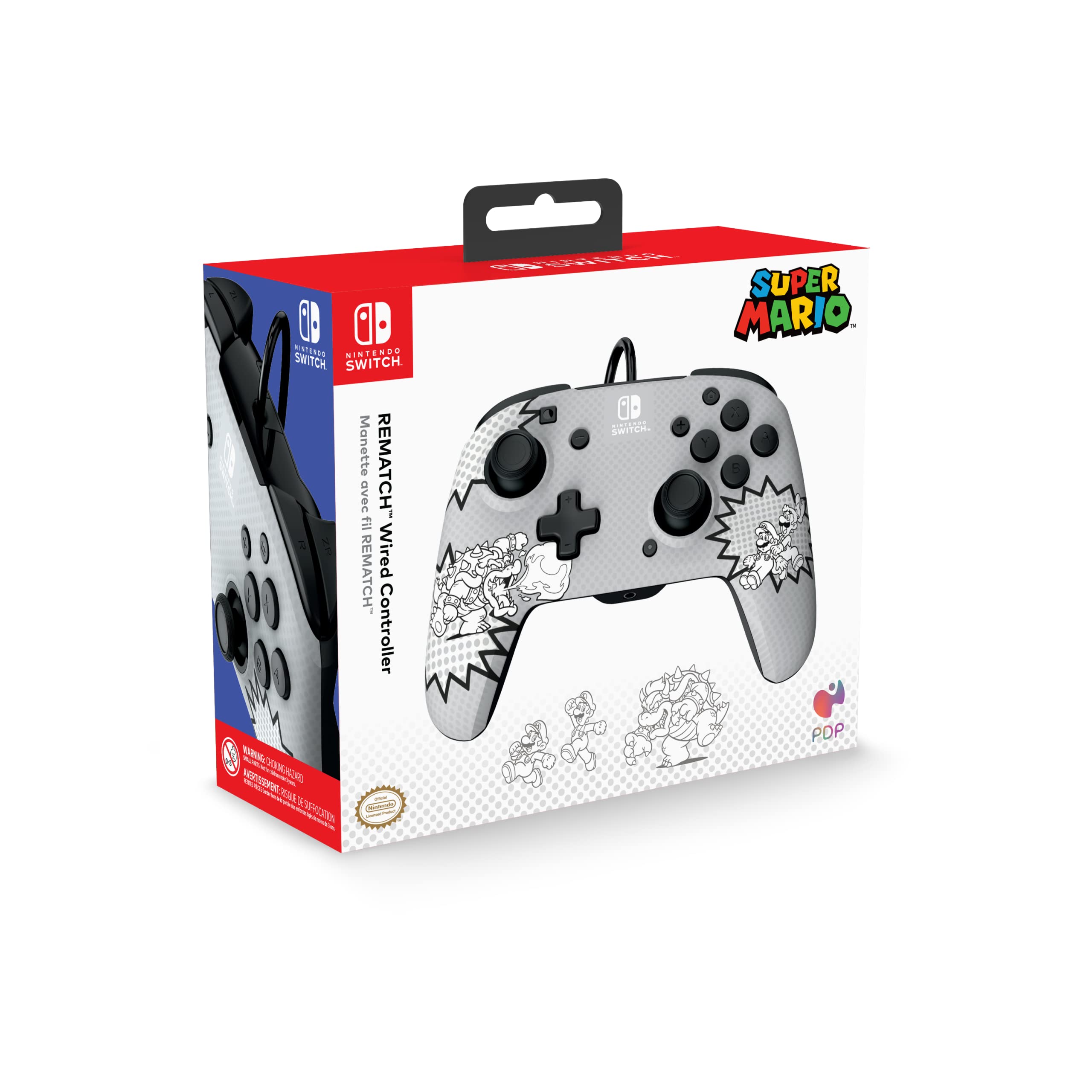 PDP REMATCH: Comic Attack Noir, Grey, White USB Game Controller Analog/Digital for Nintendo Switch & OLED - Perfect for Multiplayer Gaming & Long Play Sessions