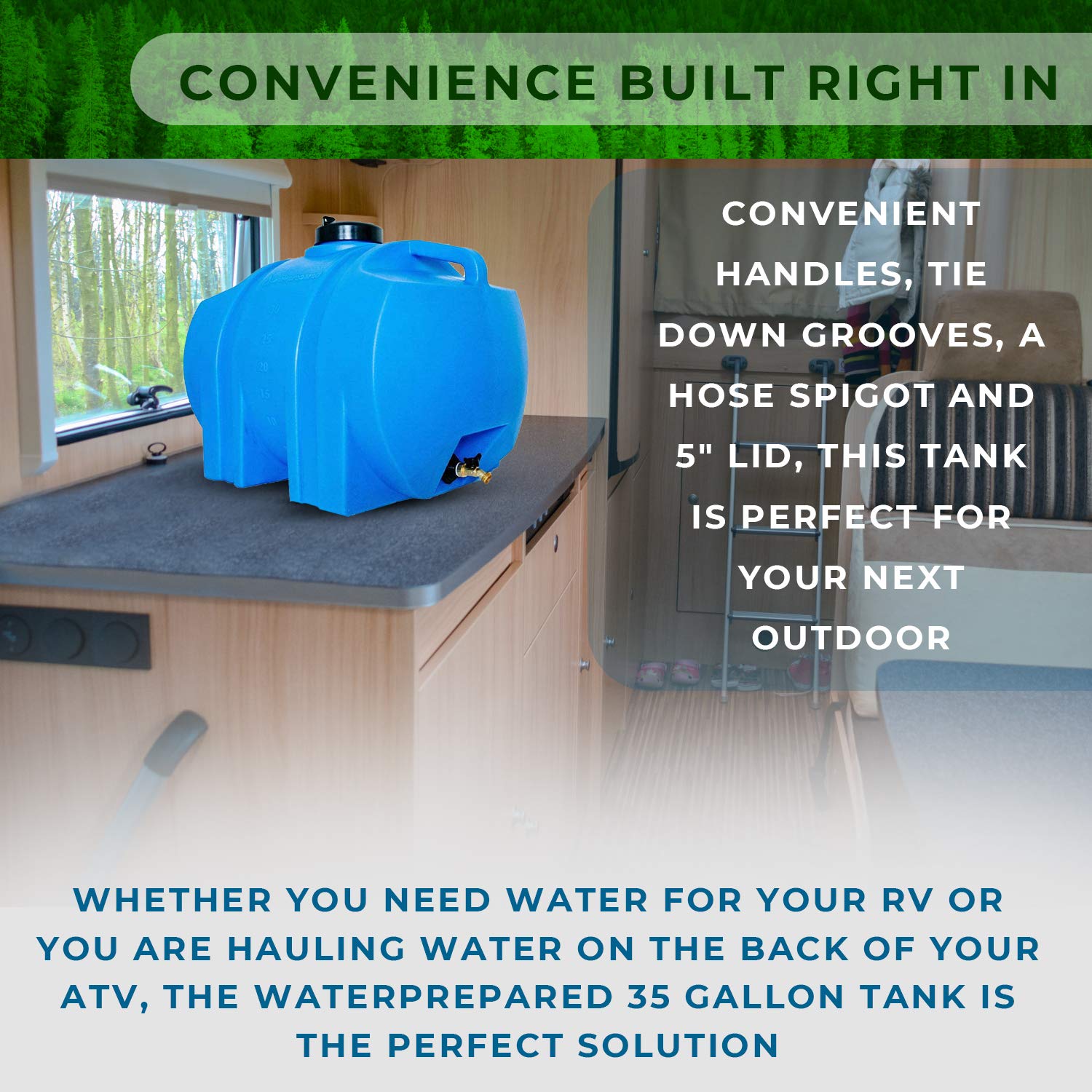 35 Gallon Emergency Water Storage Tank - BPA Free Blue Water Barrel with Large Lid for Disaster Preparedness | Space Saving, Long Lasting Water Container for Home, Camping & Emergency Survival Kits
