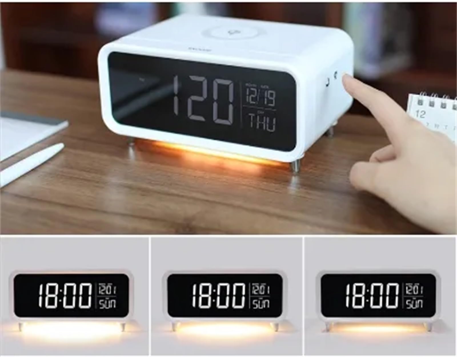 Fyrwqm 3-in-1 Bluetooth Speaker with LED Night Light, Wireless Charger & Digital Alarm Clock | Touch Sensor Control, Fast Phone Charging | Perfect for Bedroom, Office, Nightstand (White)