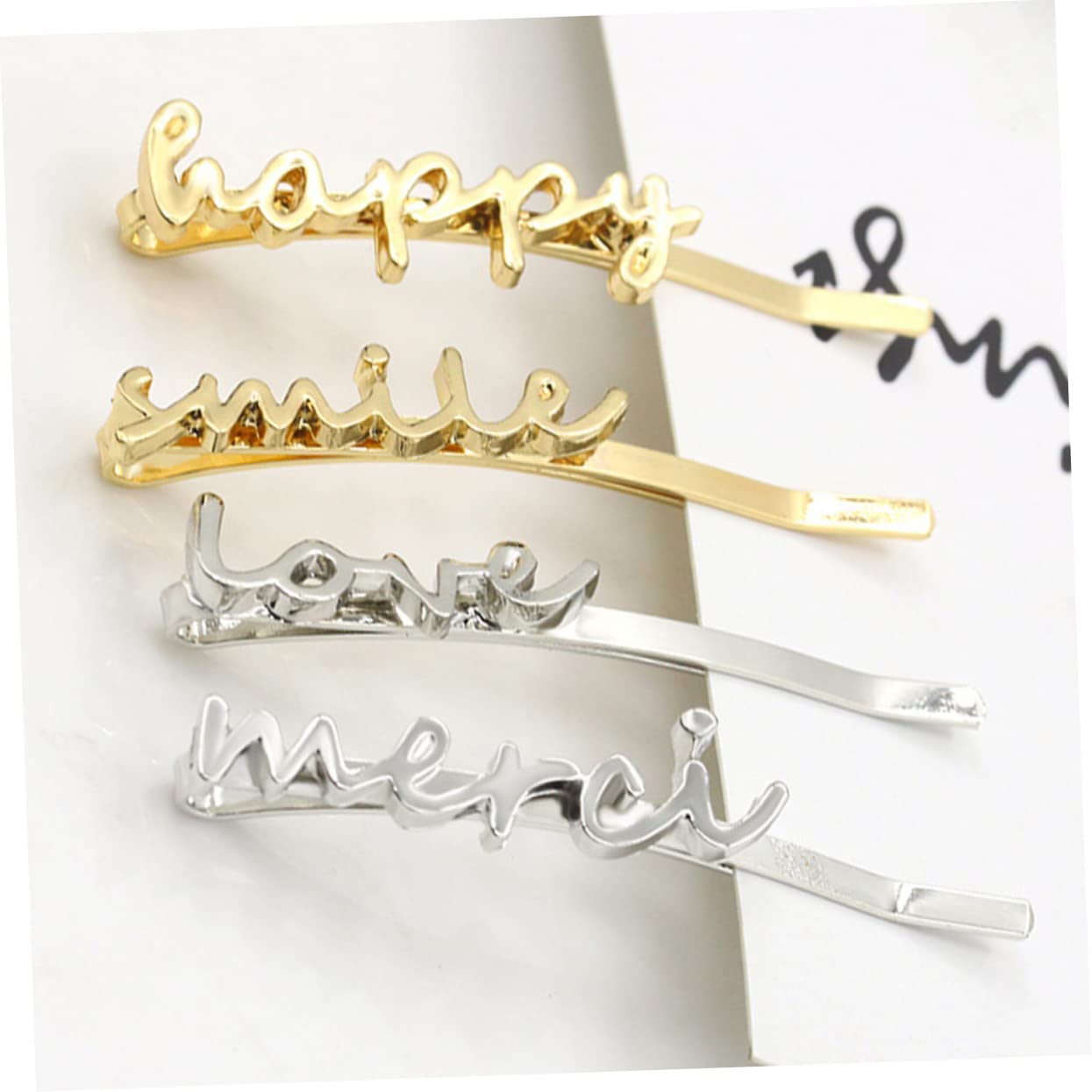 ESBANT 4pcs Alloy Hair Clips for Women & Girls - English Letter Bobby Pins, Simple Hair Accessories for School, Work & Everyday Use - Perfect Hair Ties for Ladies & Students