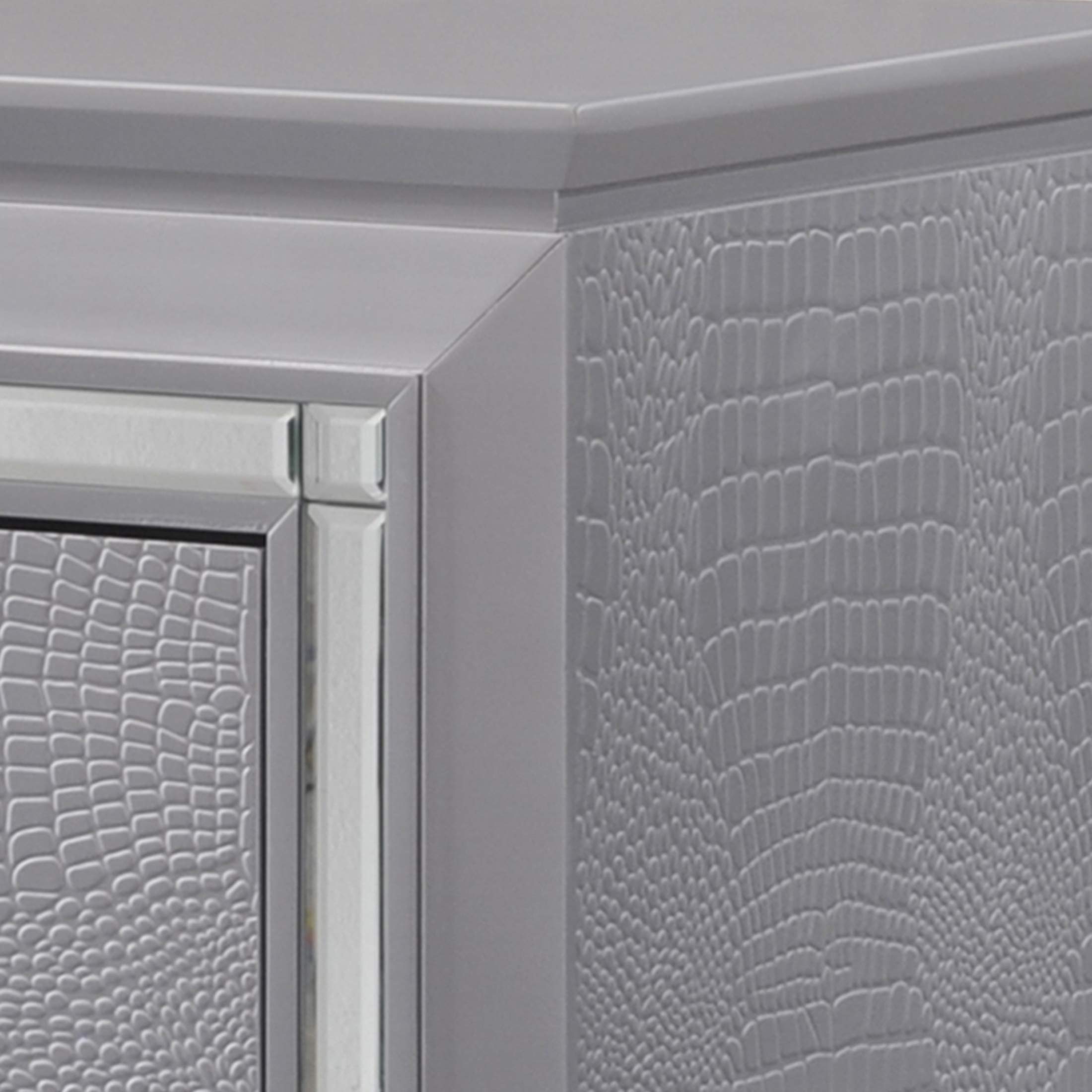 Benjara Gray Wooden Nightstand with 2 Drawers, Textured Details & Mirror Accents - Perfect for Bedroom, Living Room or Guest Room Storage & Decor