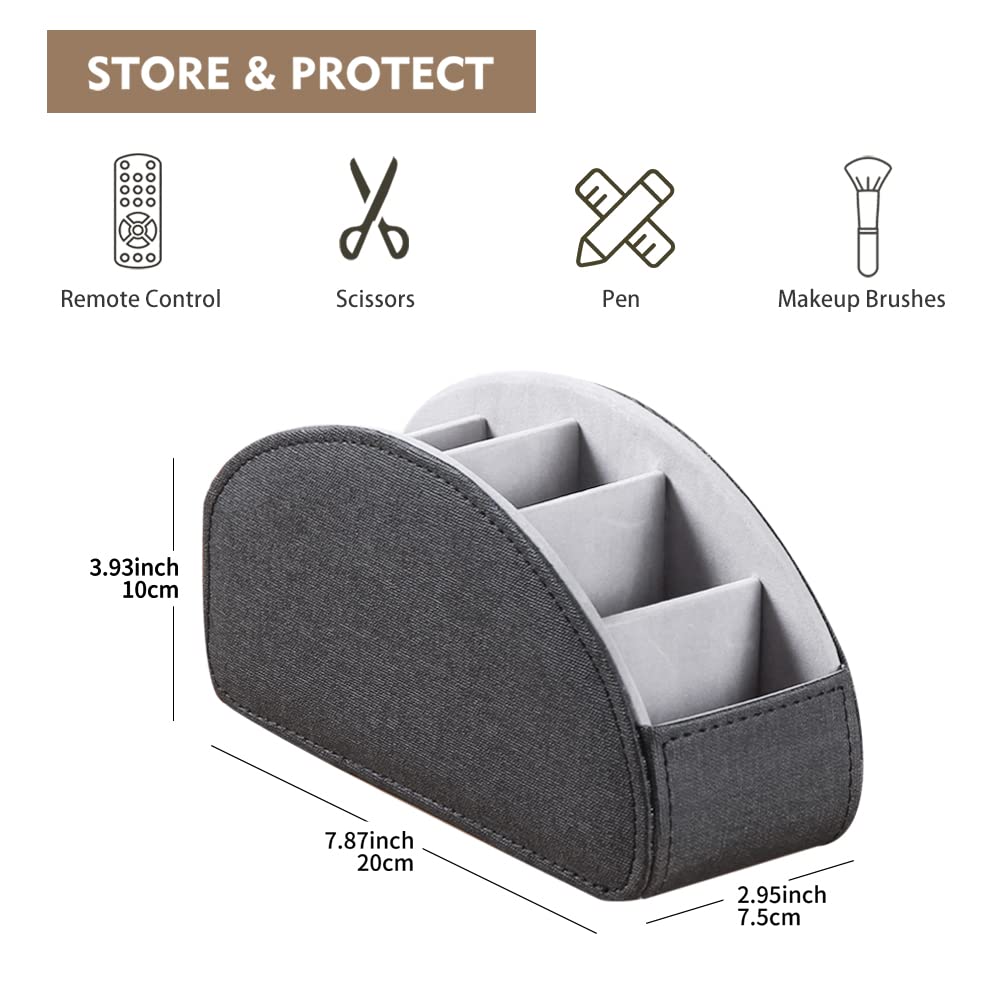 Fanousy PU Leather TV Remote Control Holder with 5 Compartments - Universal Remote Organizer for Table, Nightstand, Bedside, Desk | Perfect for Living Room, Bedroom & Office Organization