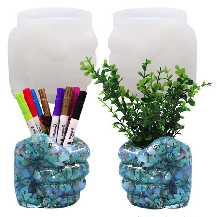 Hand-Shaped Silicone Resin Mold for Pen Holders, Jewelry Containers & Makeup Brush Holders - DIY Epoxy Resin Casting Molds for Home Decor, Flower Pots & Unique Gifts | Perfect for Crafting, Wedding Favors & Desk Organization
