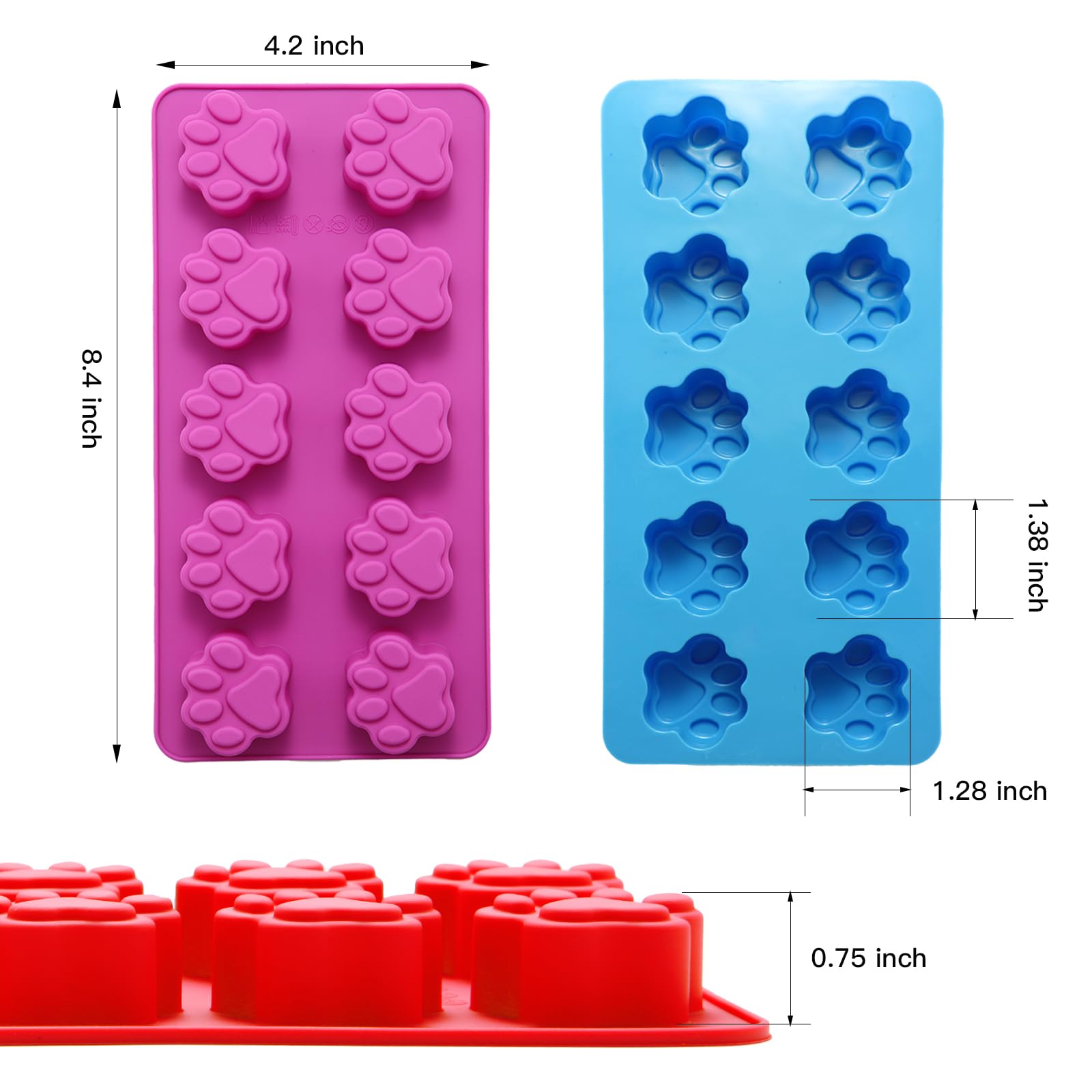 6PCS Silicone Dog Paw & Bone Molds - Non-Stick Baking Molds for Chocolate, Candy, Pudding, Jelly, Ice Cubes, Biscuits & Dog Treats | Perfect for DIY Desserts, Party Favors & Homemade Pet Snacks by AOULELA